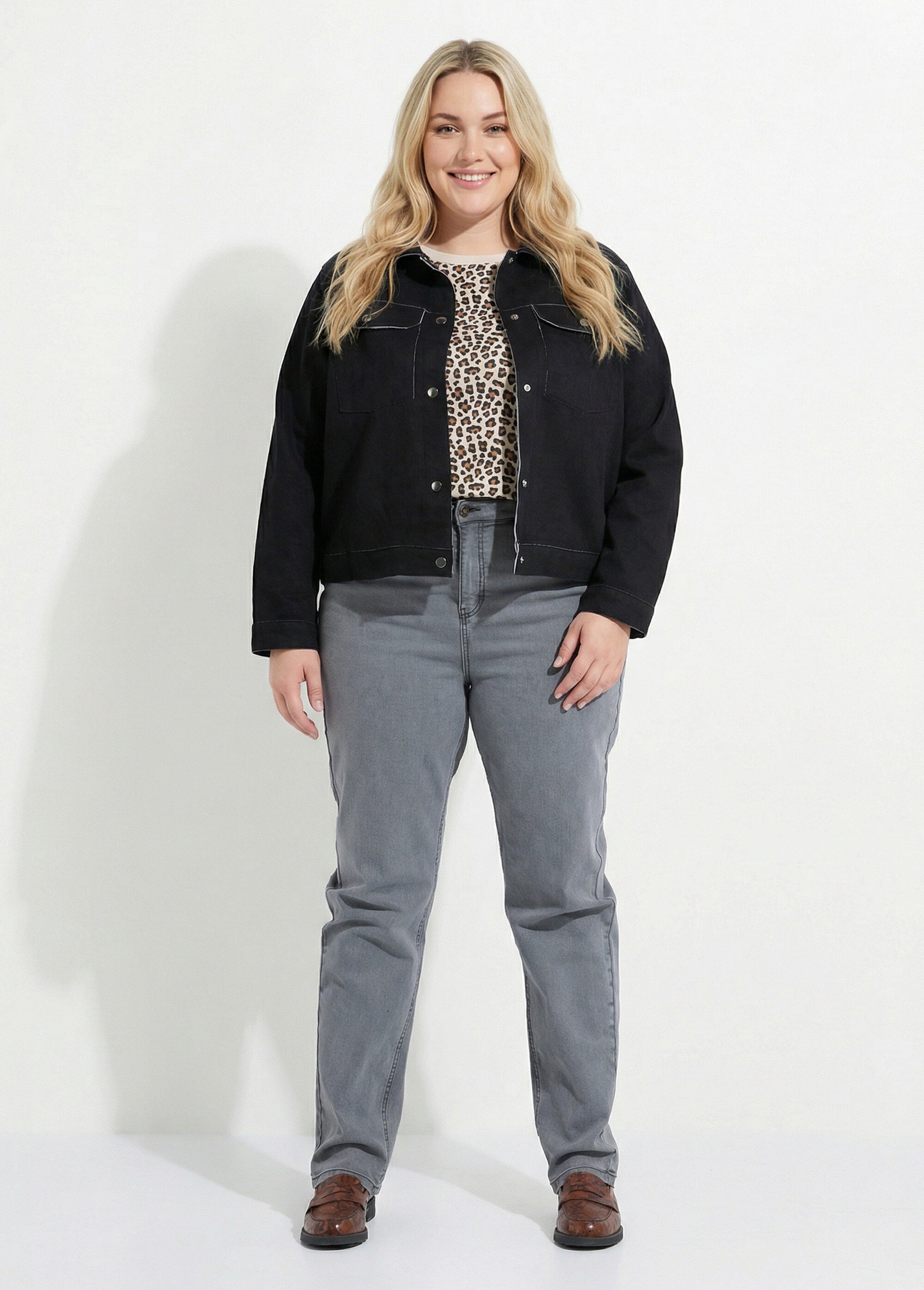 Veste en suédine détails contrastants Femme Grande Taille Noir CHY-H013 SF1