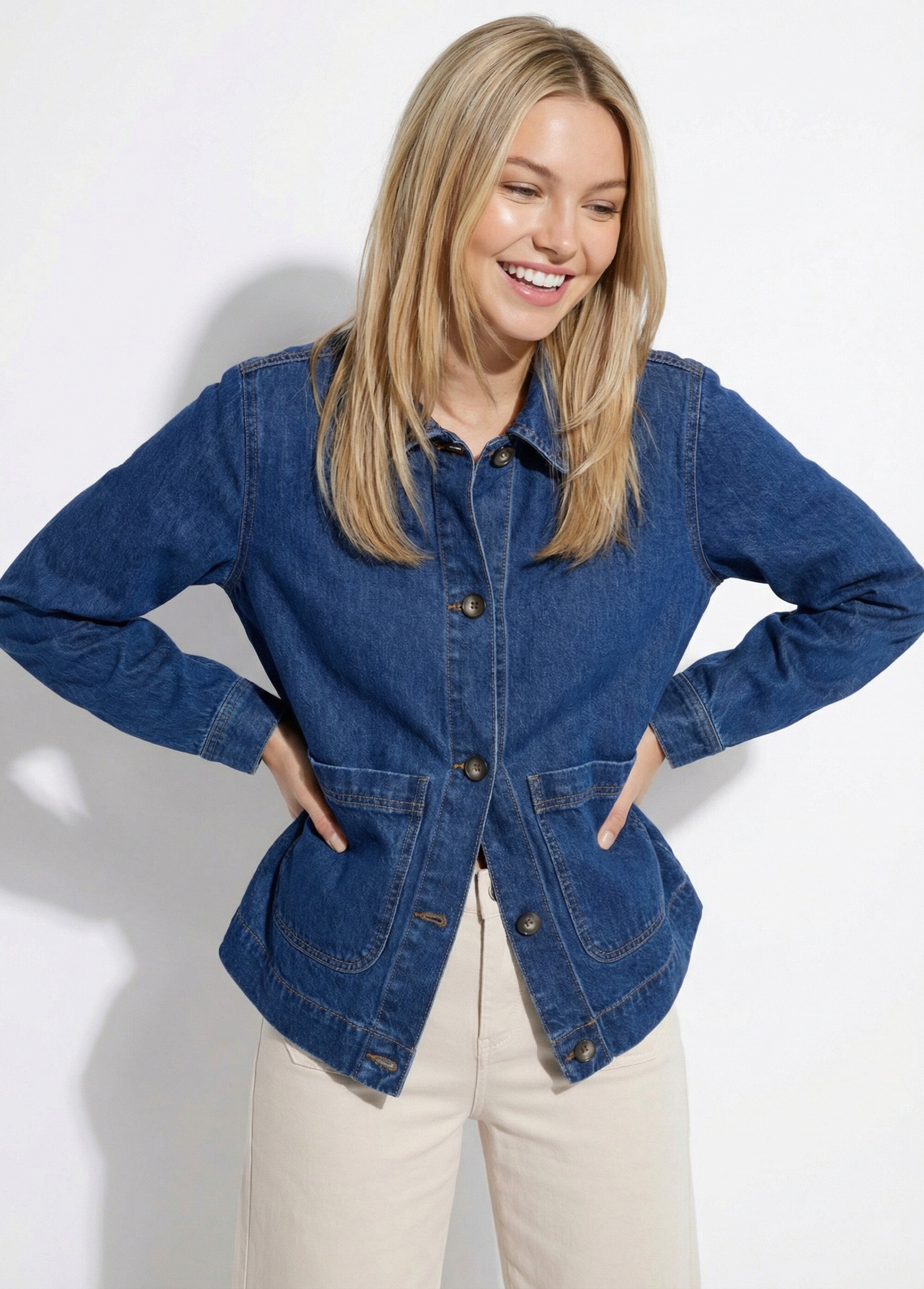 Veste worker boutonnée en jean Femme Bleu TRAVIS FA1