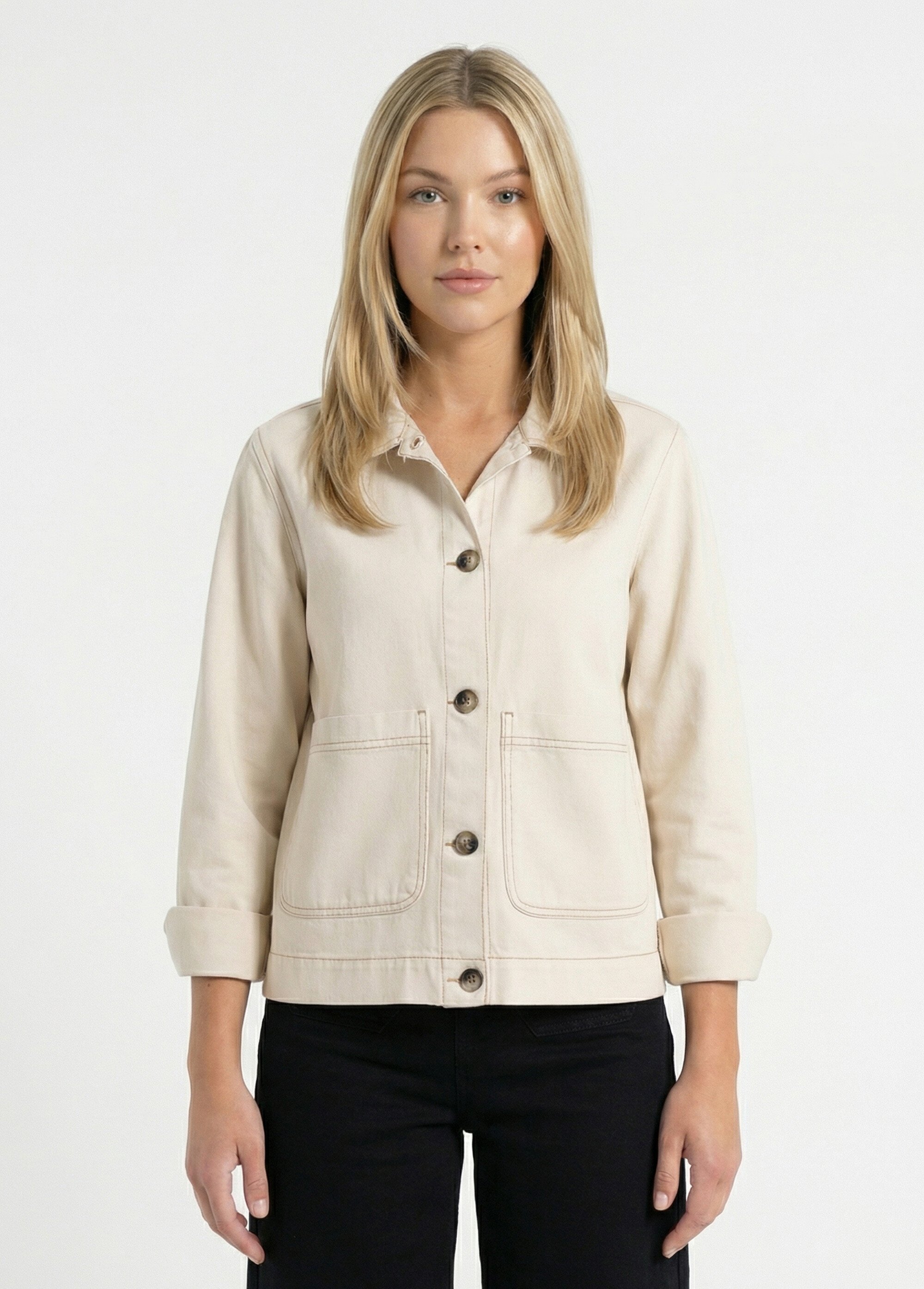Veste worker boutonnée en jean Femme Beige TRAVIS FA1