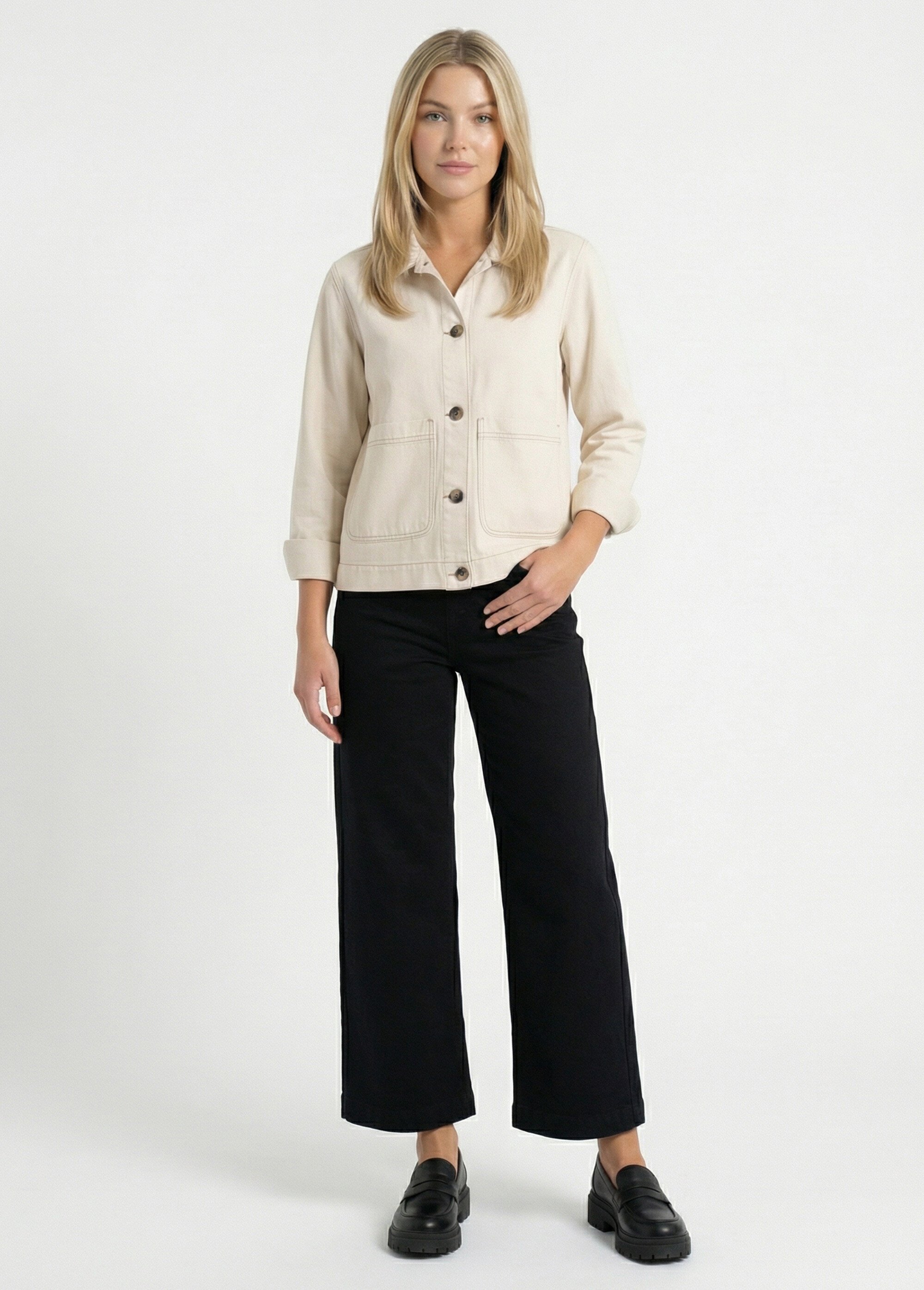 Veste worker boutonnée en jean Femme Beige TRAVIS SF1