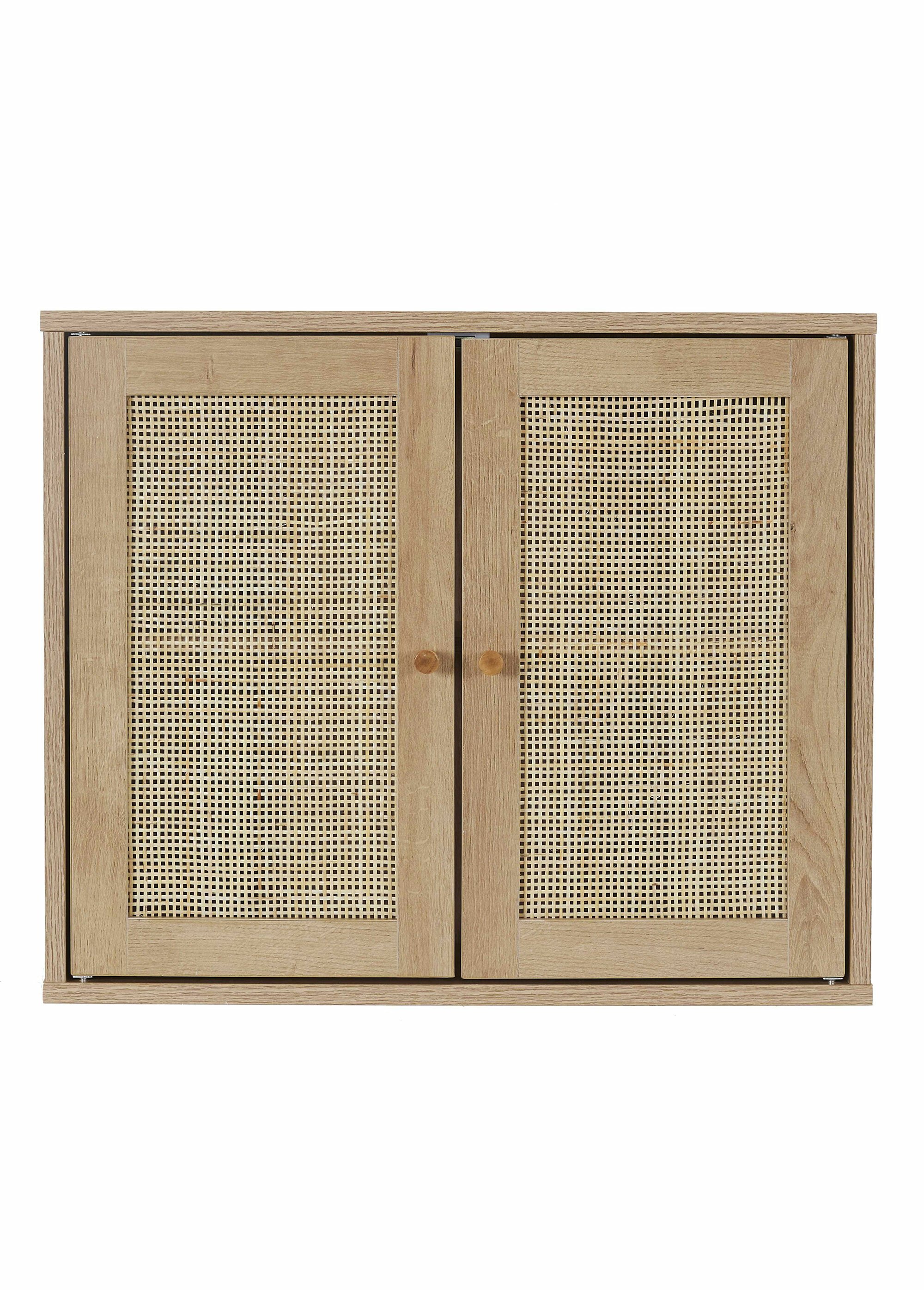 Armoire murale 2 portes, bois et cannage