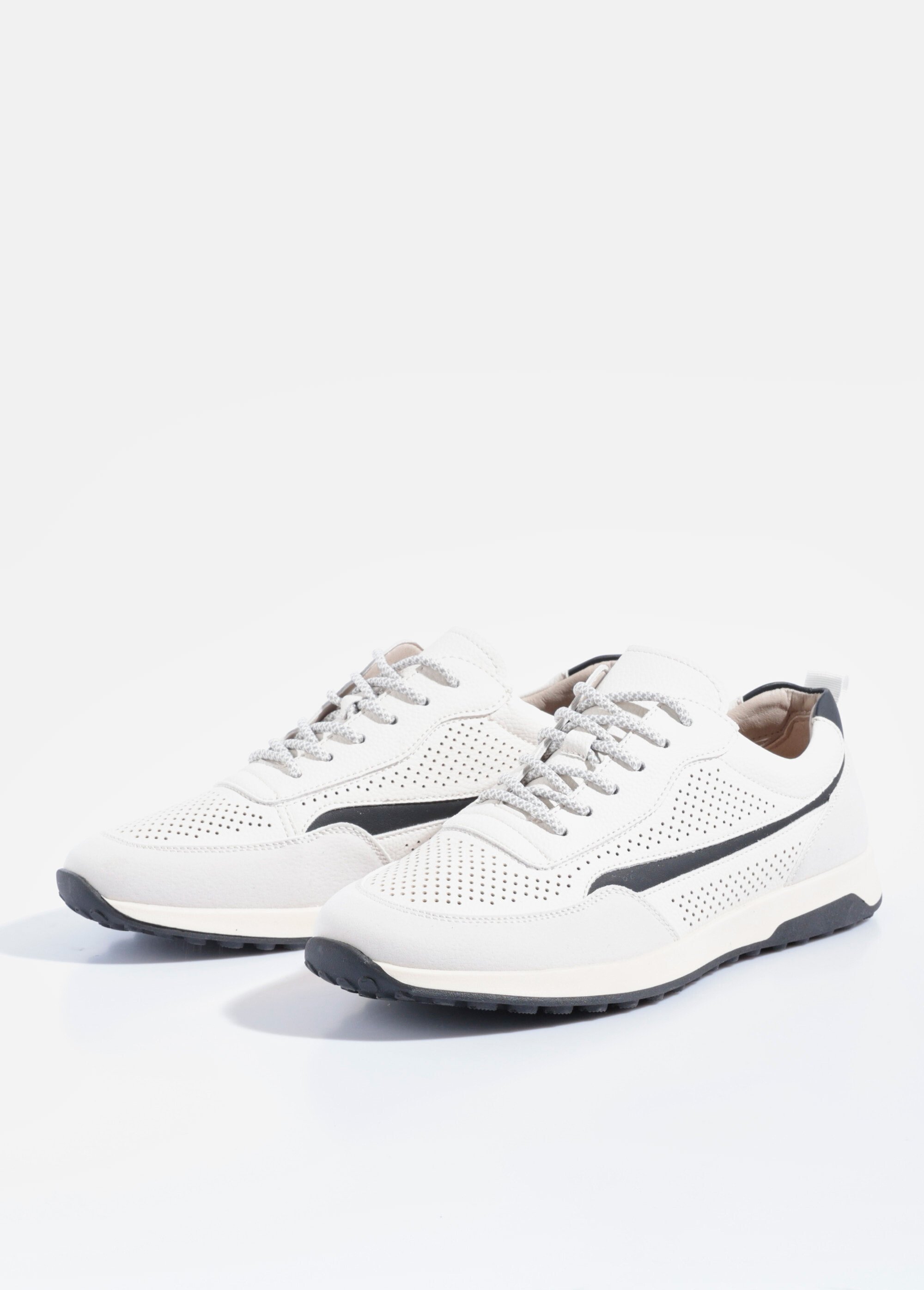Baskets bimatière en simili cuir perforé Homme Blanc YIMV29031 DE1