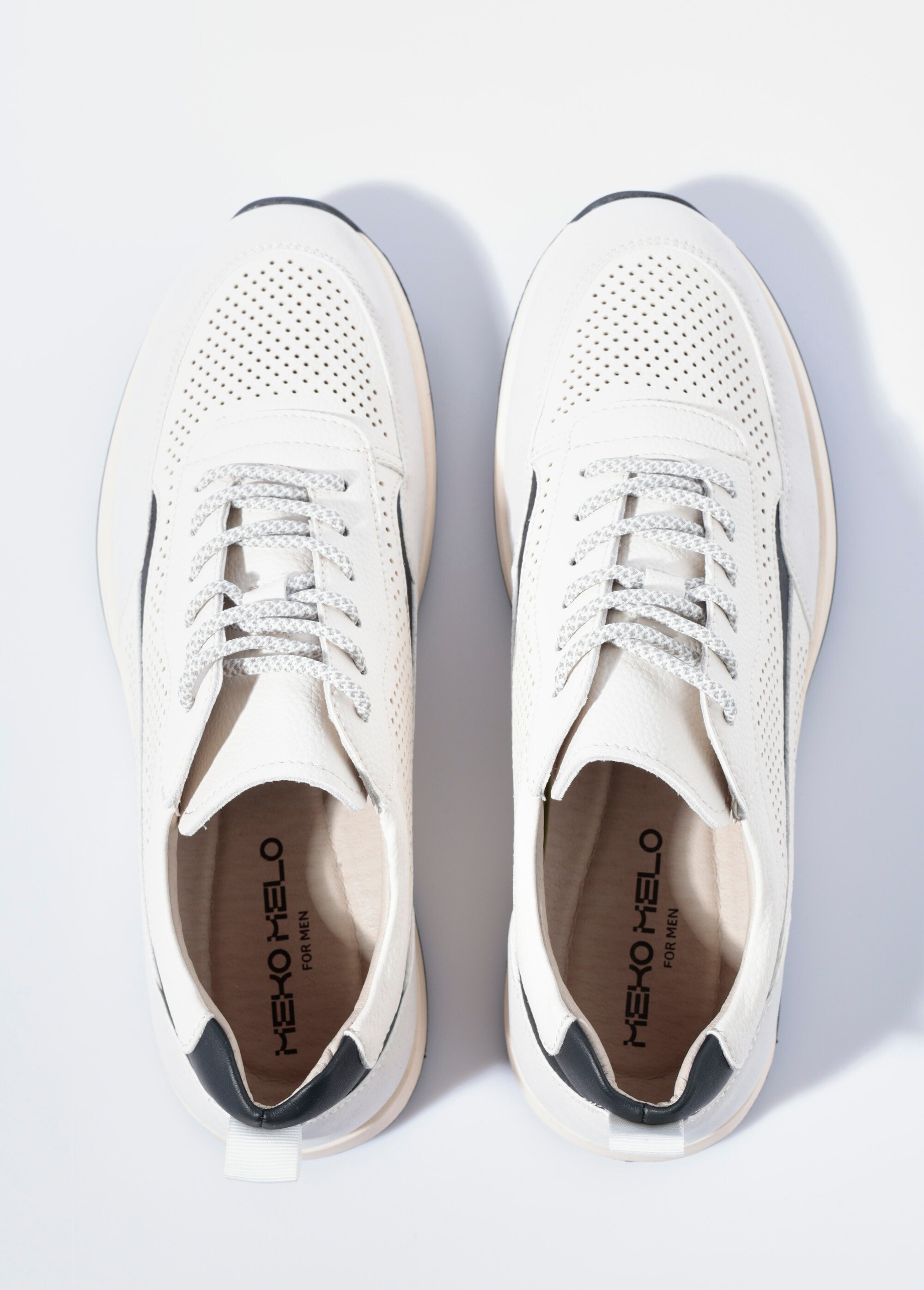 Baskets bimatière en simili cuir perforé Homme Blanc YIMV29031 OV1