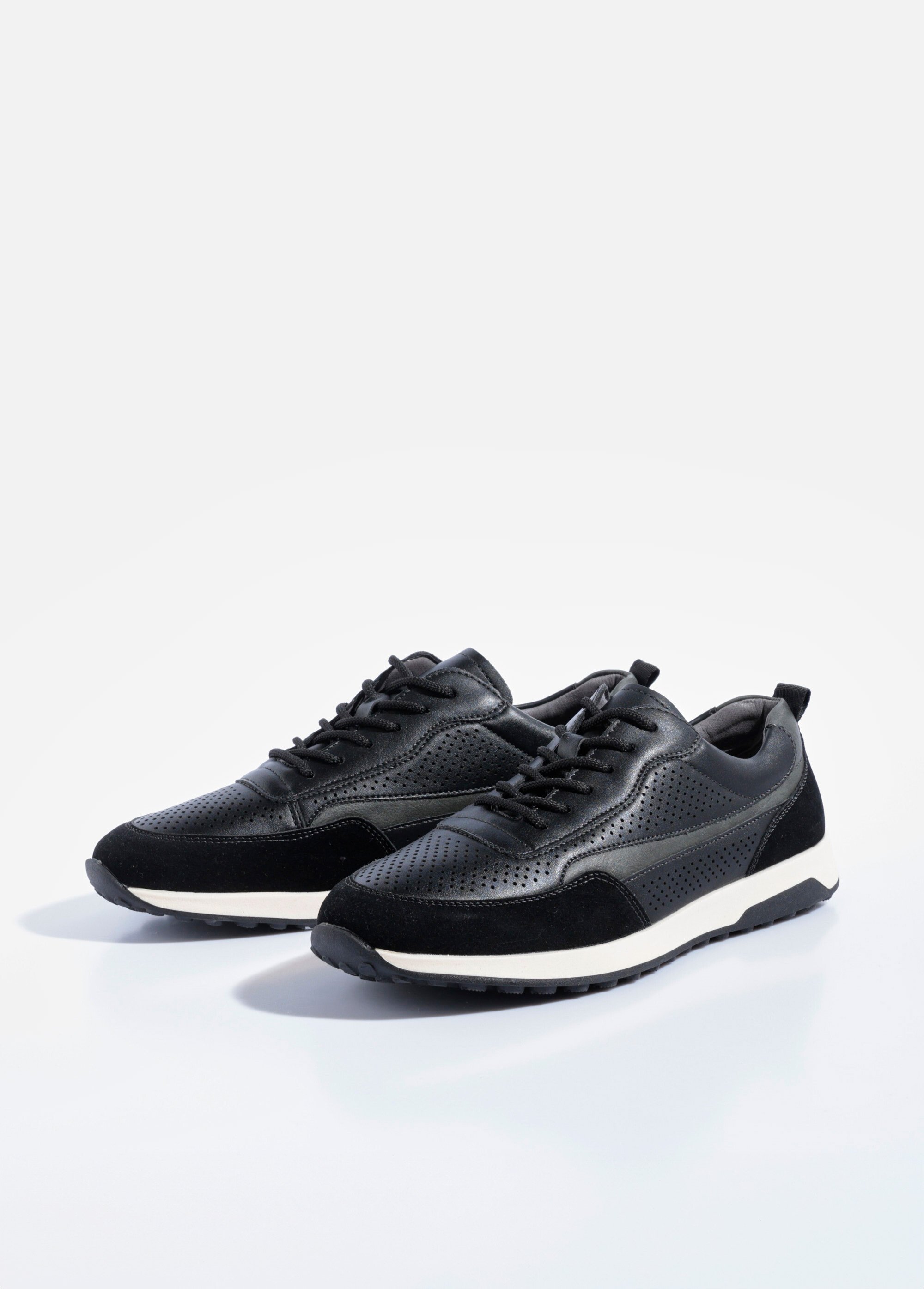 Baskets bimatière en simili cuir perforé Homme Noir YIMV29031 DE1
