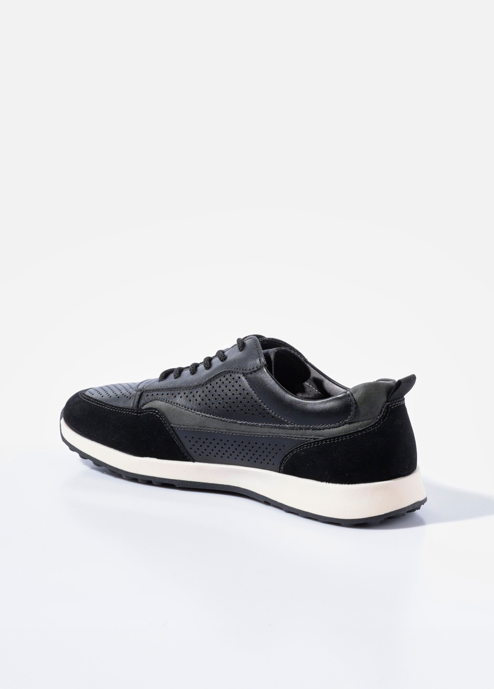 Baskets bimatière en simili cuir perforé Homme Noir YIMV29031 DO1