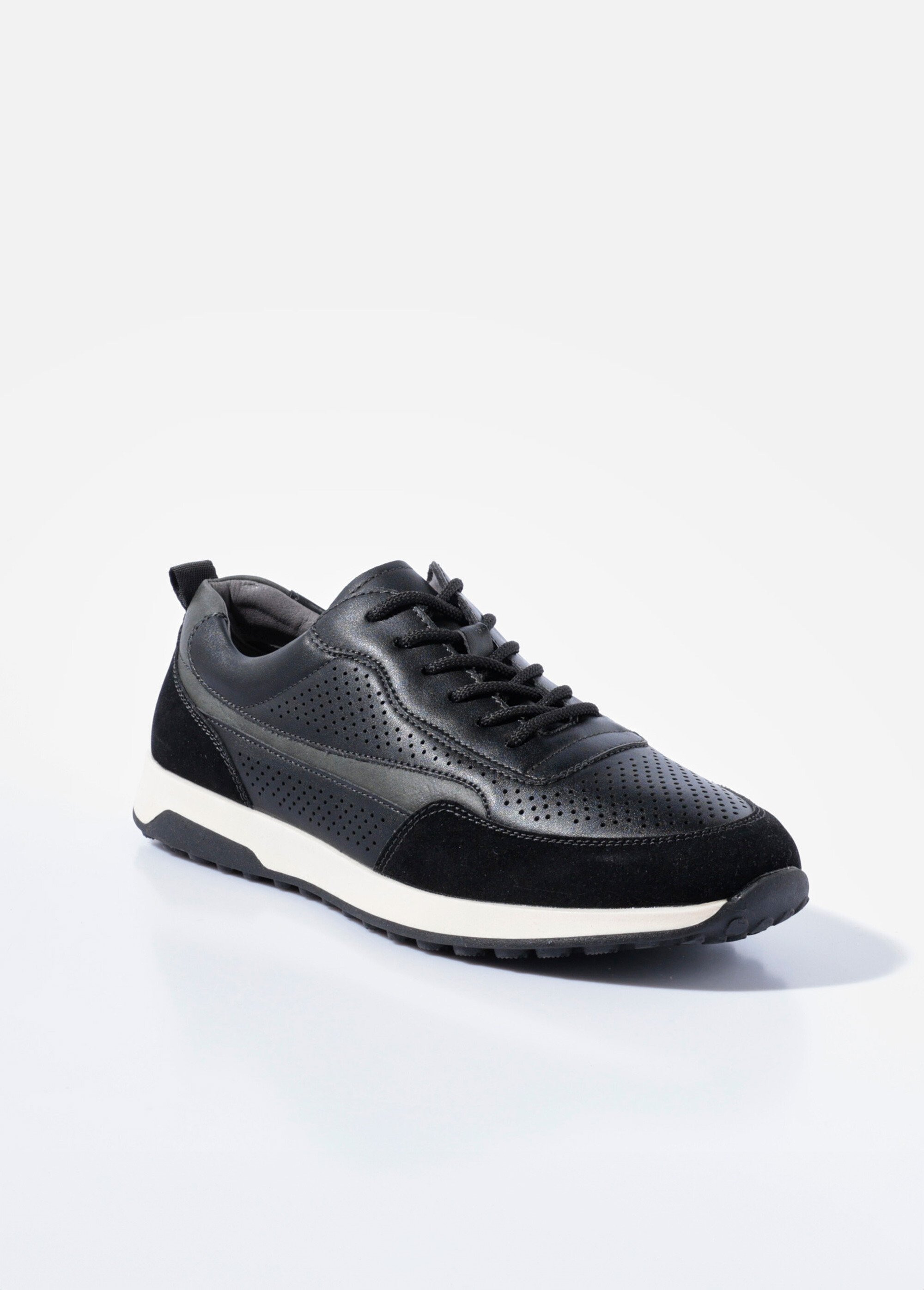 Baskets bimatière en simili cuir perforé Homme Noir YIMV29031 FA1