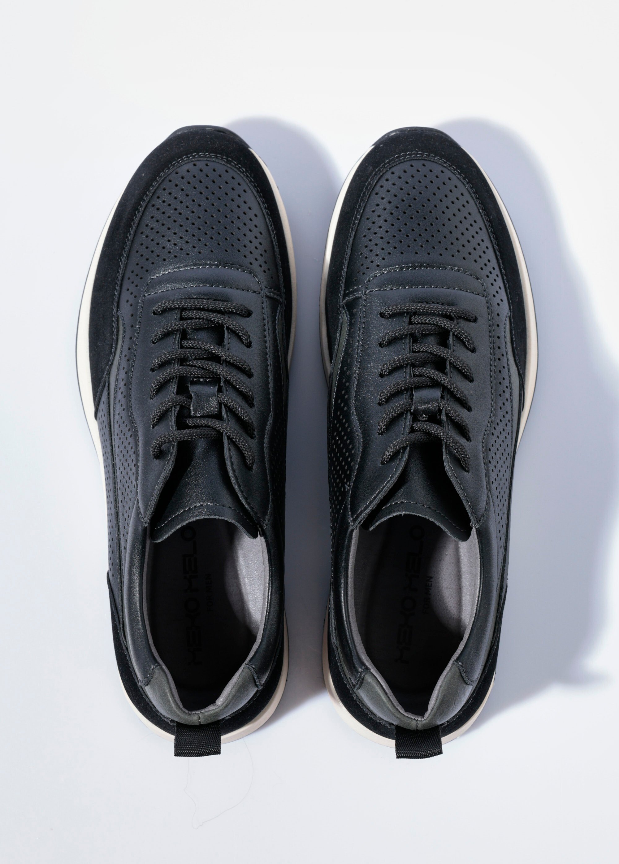 Baskets bimatière en simili cuir perforé Homme Noir YIMV29031 OV1