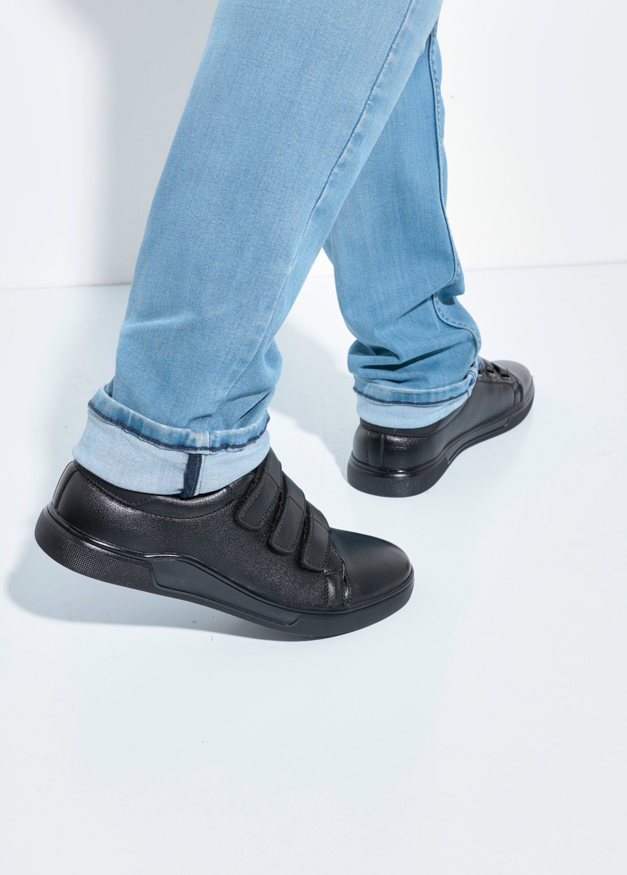 Baskets casual à scratchs en simili cuir Homme Noir YIM006 SF1