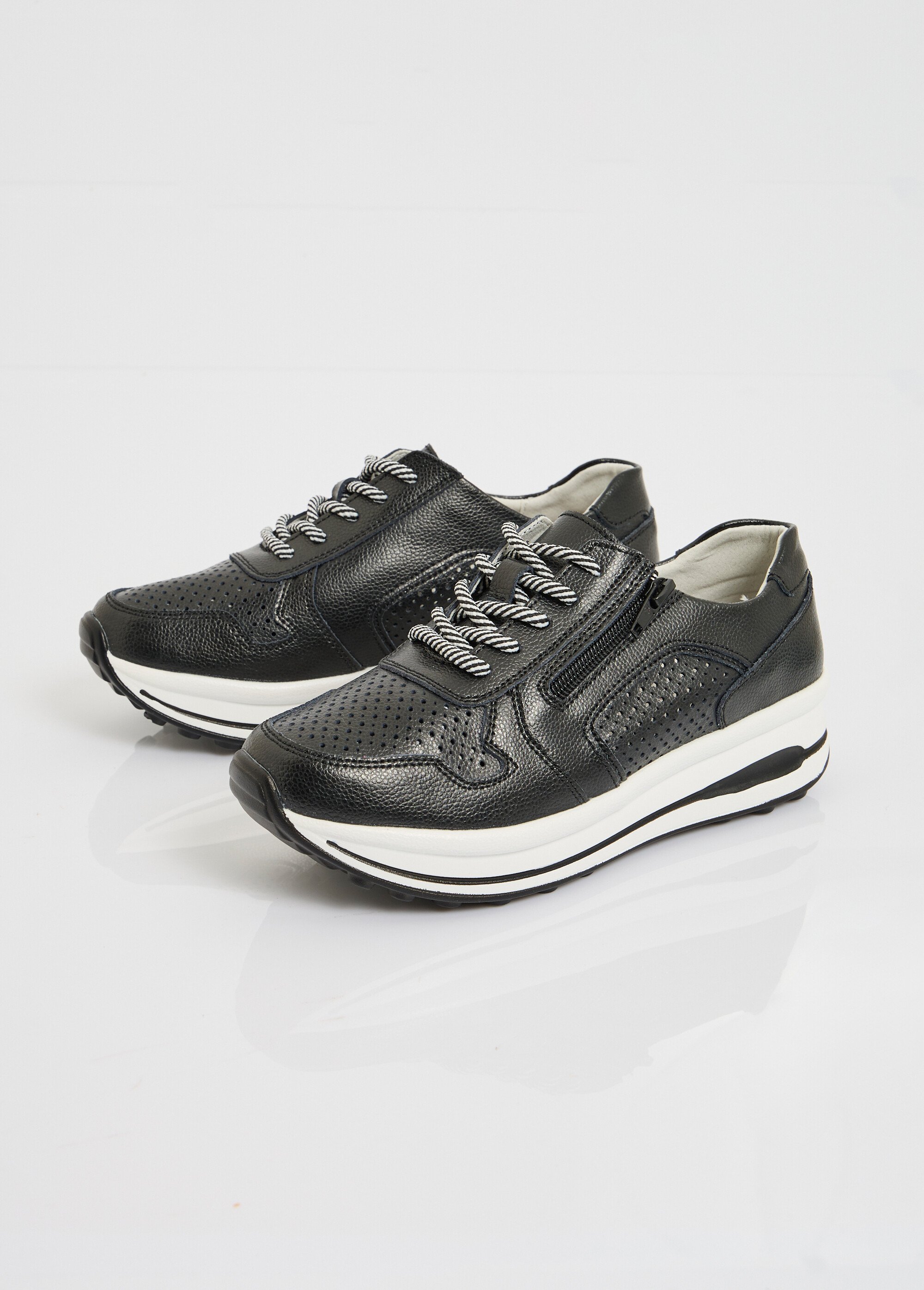 Baskets zippées en cuir compensées Femme Noir LB5118 DE1