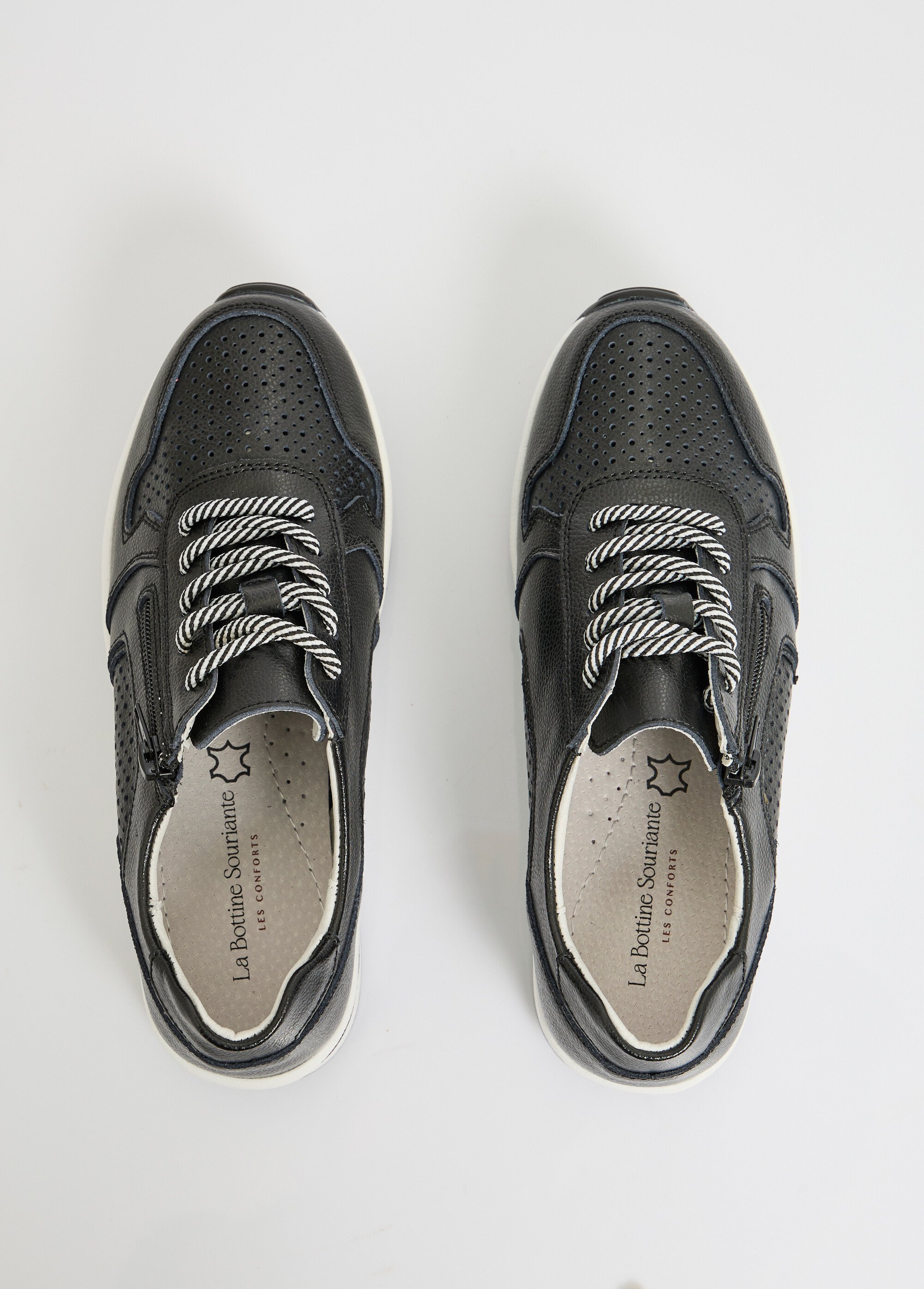 Baskets zippées en cuir compensées Femme Noir LB5118 OV1