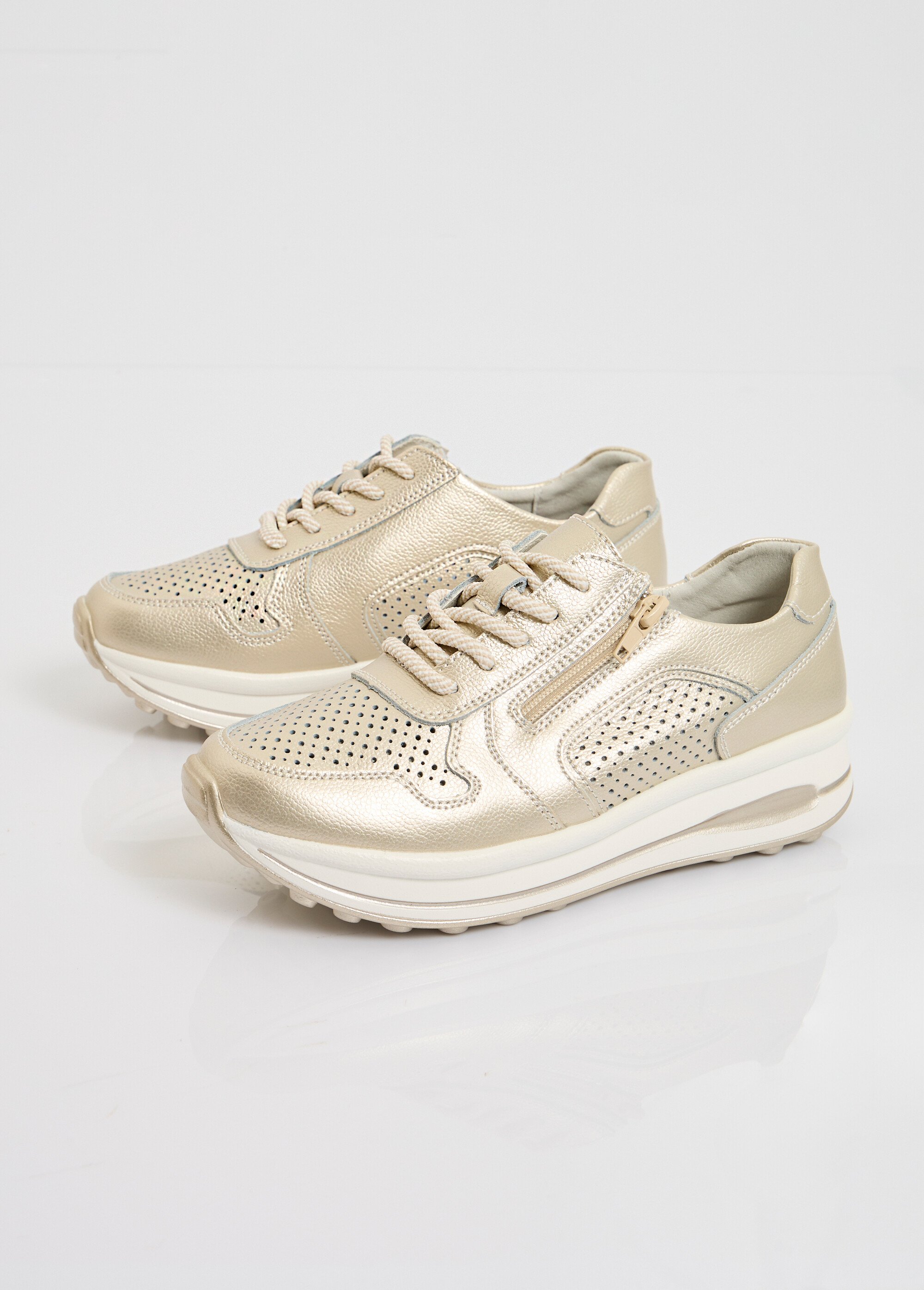 Baskets zippées en cuir compensées Femme Doré LB5118 DE1