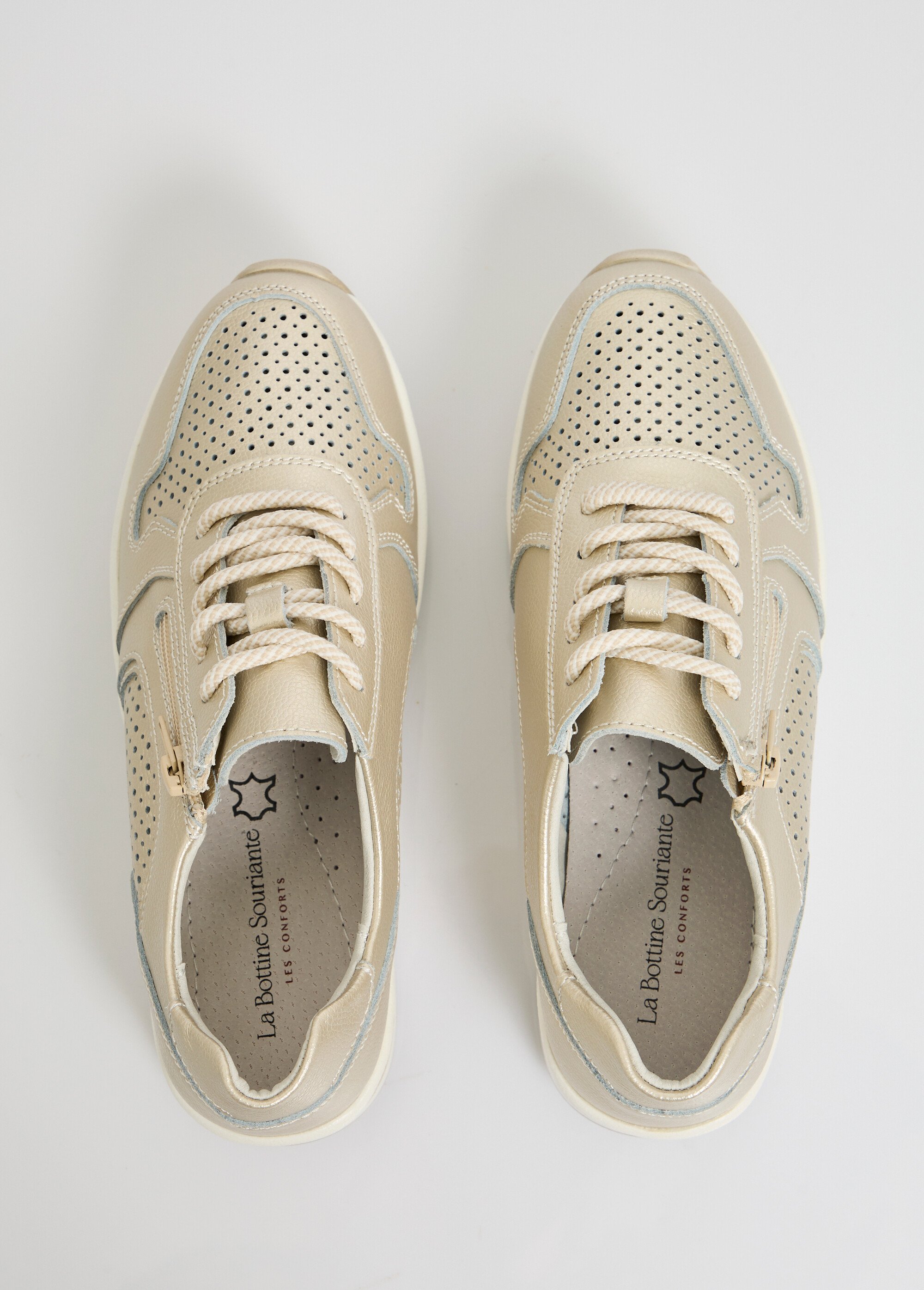 Baskets zippées en cuir compensées Femme Doré LB5118 OV1