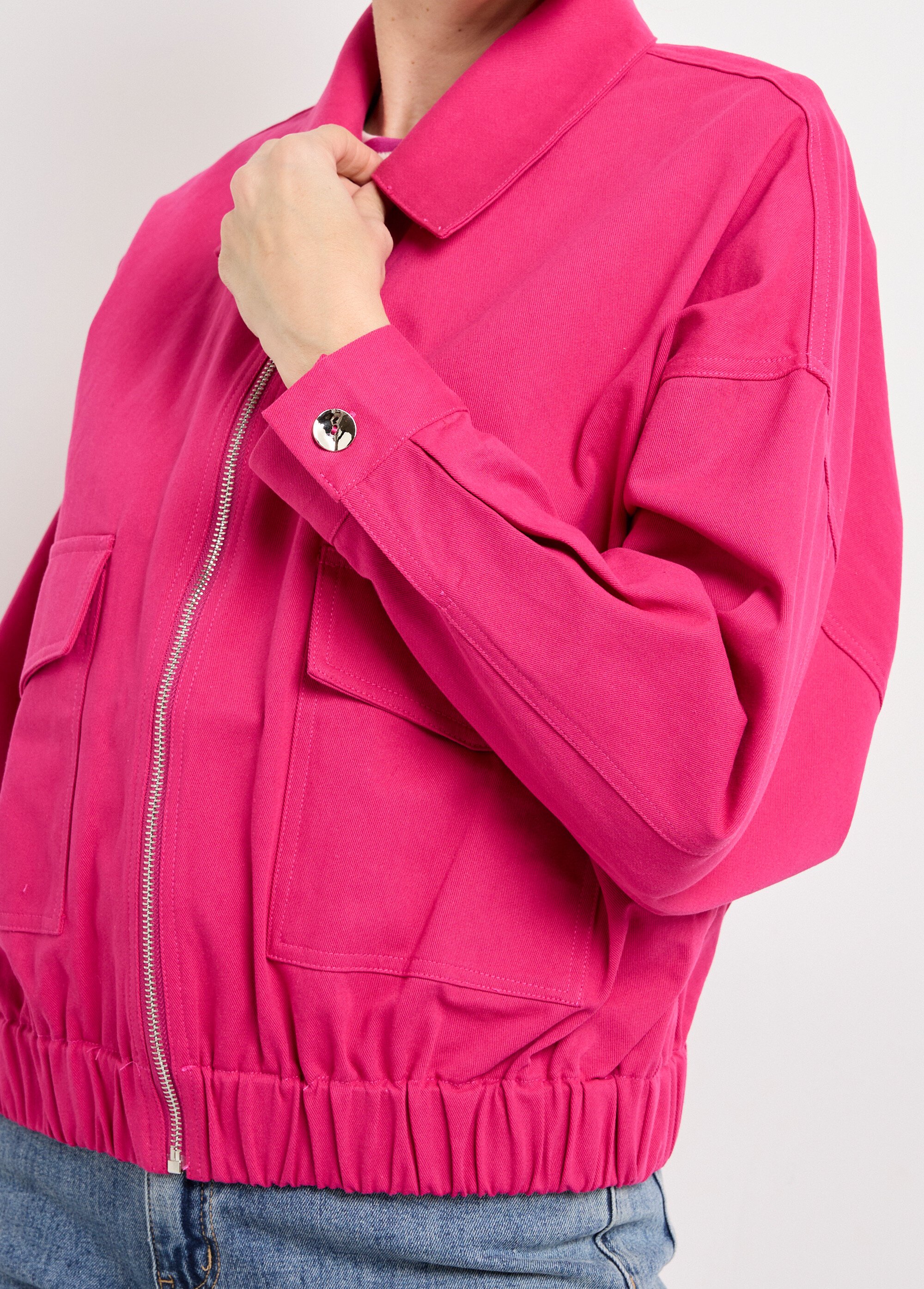 Blouson zippé en toile, taille resserrée Femme MAGENTA JB-A3224 DE1
