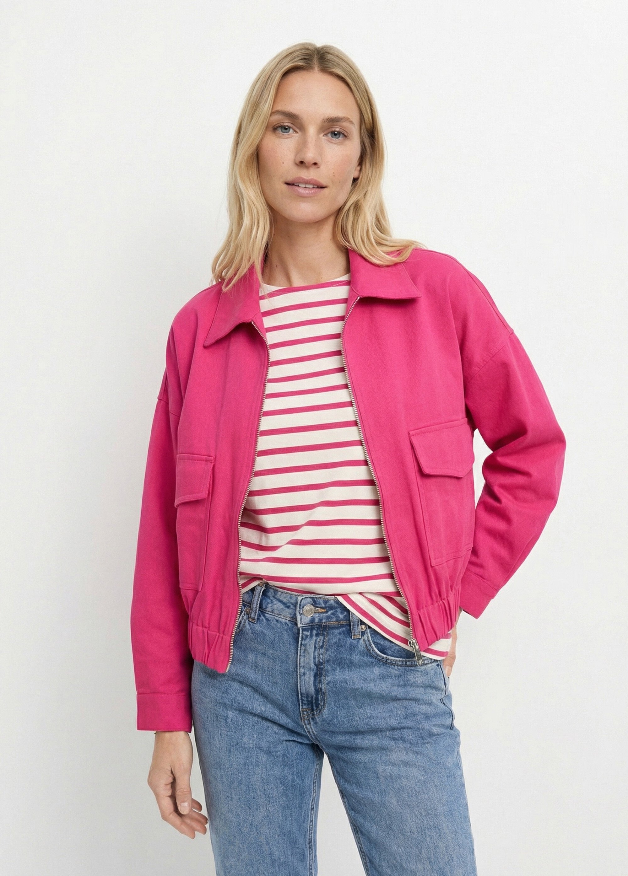 Blouson zippé en toile, taille resserrée Femme MAGENTA JB-A3224 FA1