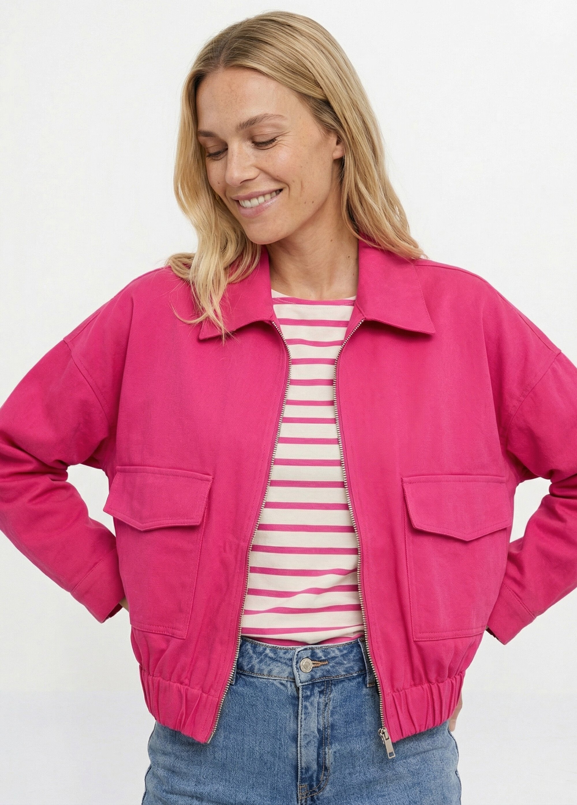 Blouson zippé en toile, taille resserrée Femme MAGENTA JB-A3224 MV1