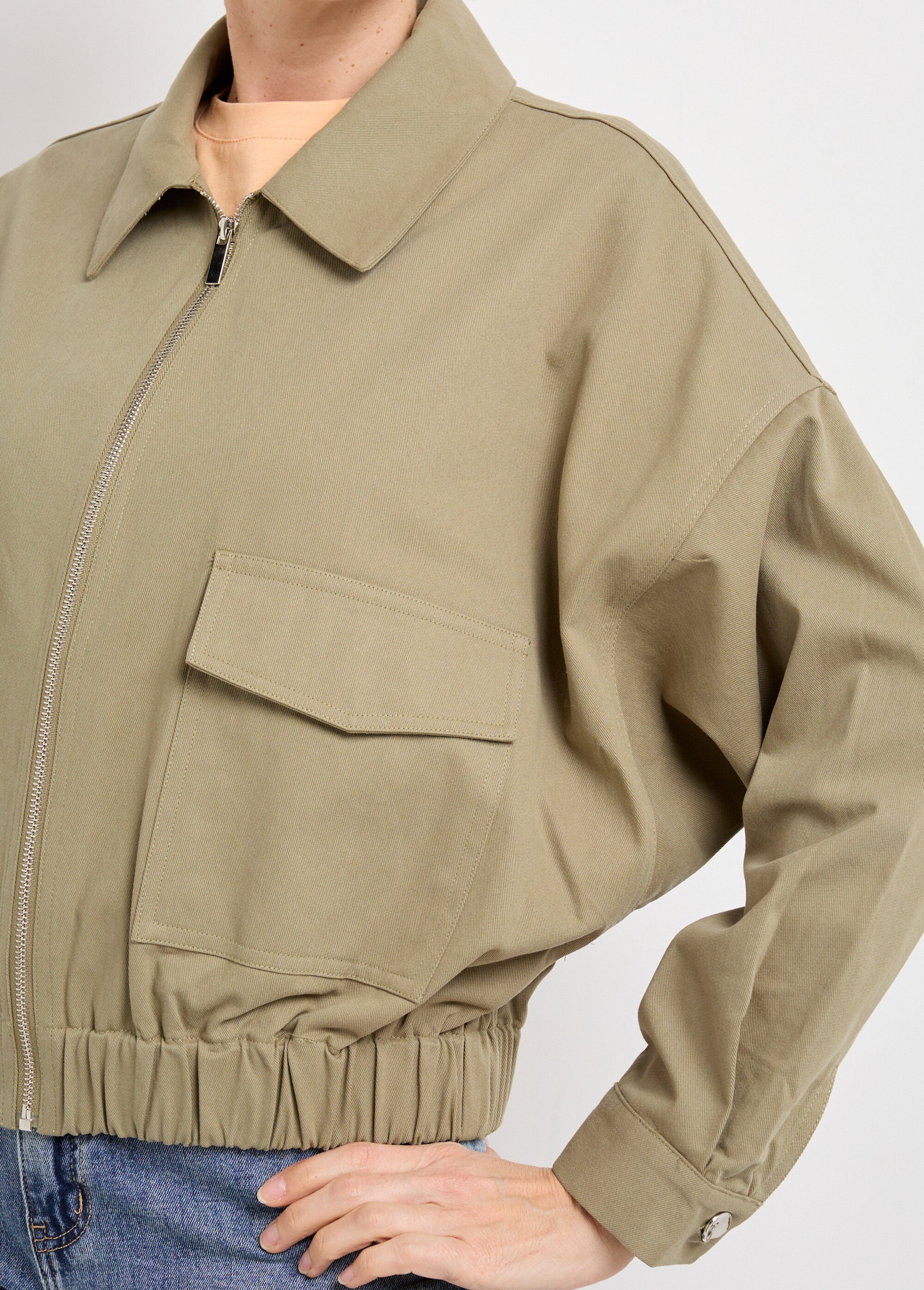 Blouson zippé en toile, taille resserrée