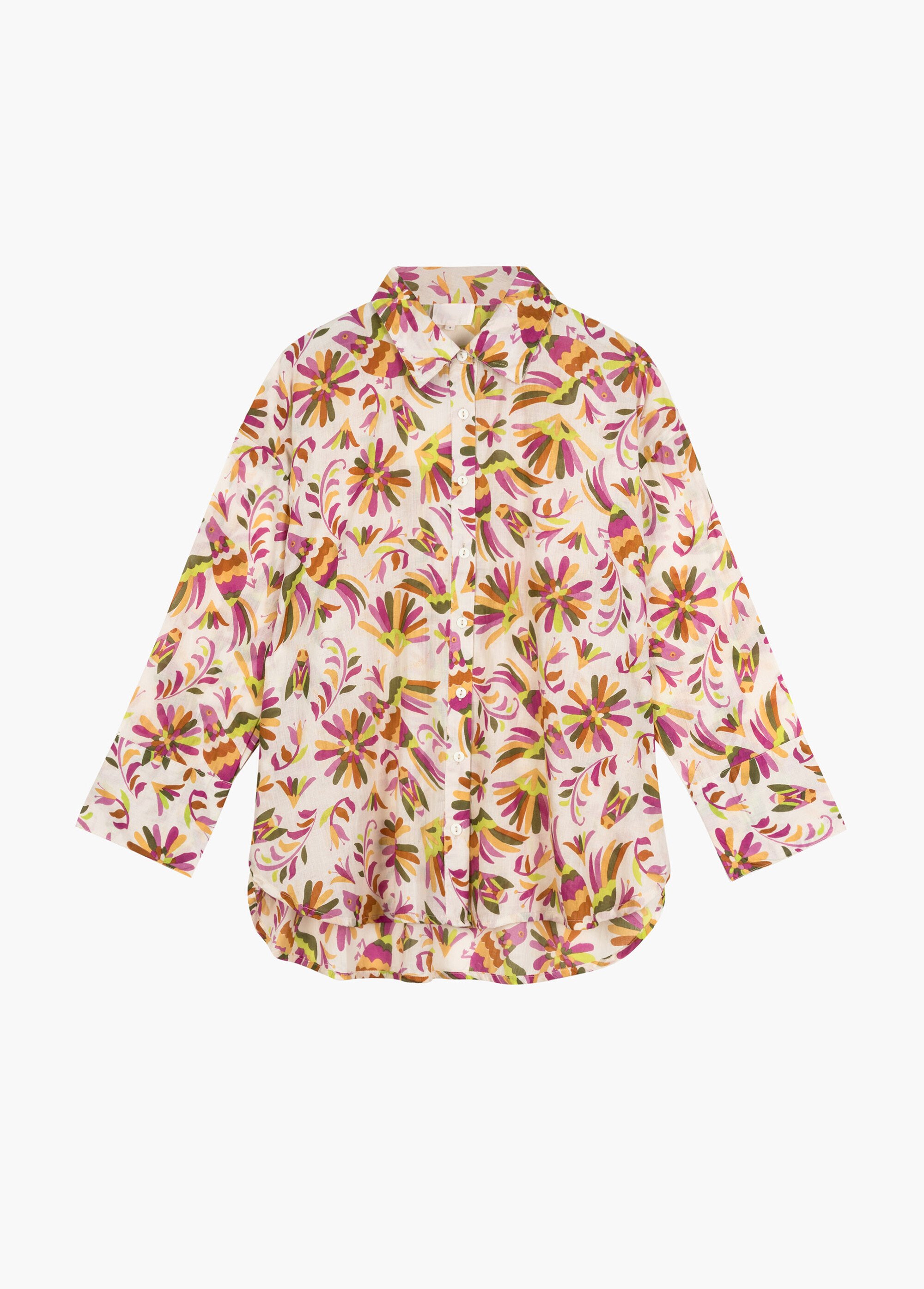 Chemise coton imprimée manches longues Femme Beige ANG-SLIMEC AP1