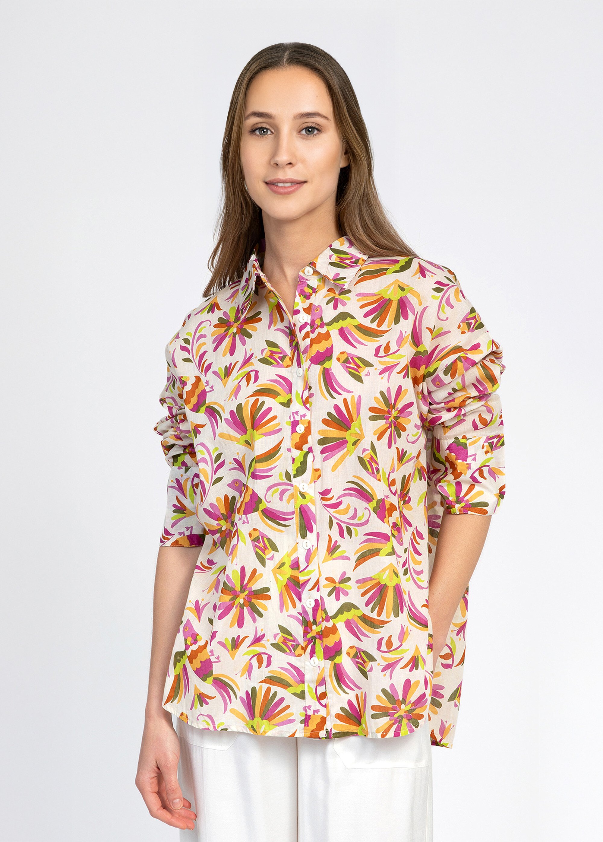 Chemise coton imprimée manches longues