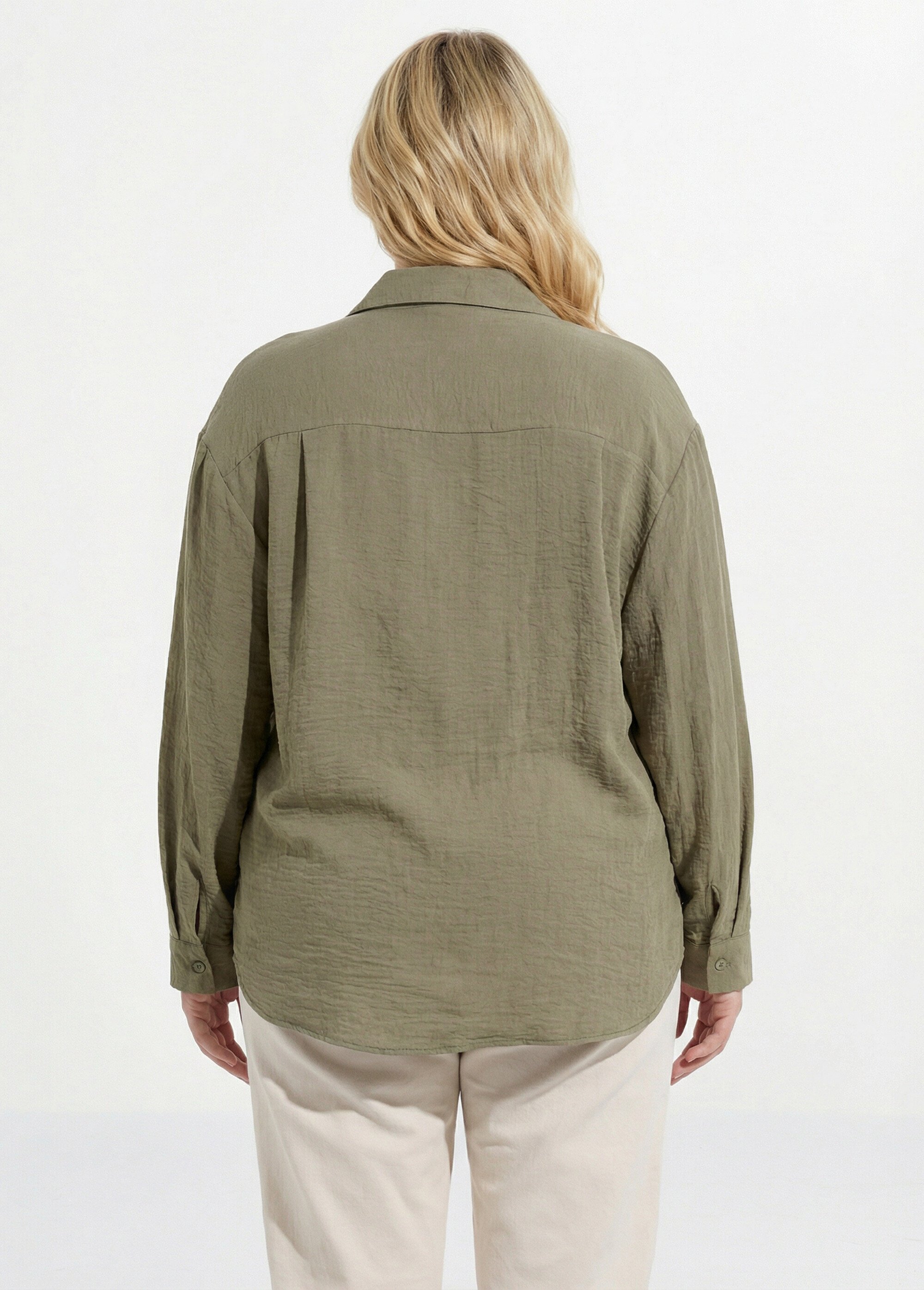 Chemiser fluide avec manches longues Femme Grande Taille Vert CHY-F637 DO1