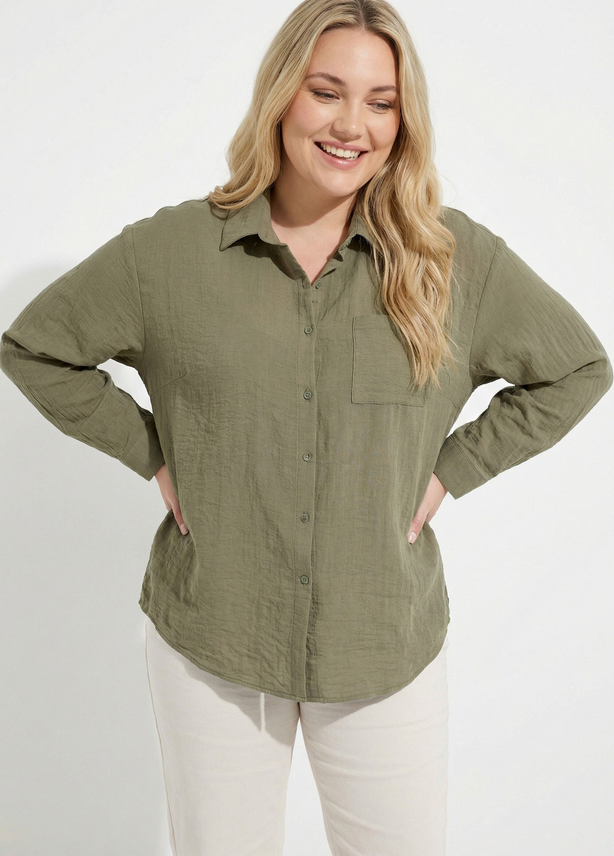 Chemiser fluide avec manches longues Femme Grande Taille Vert CHY-F637 MV1