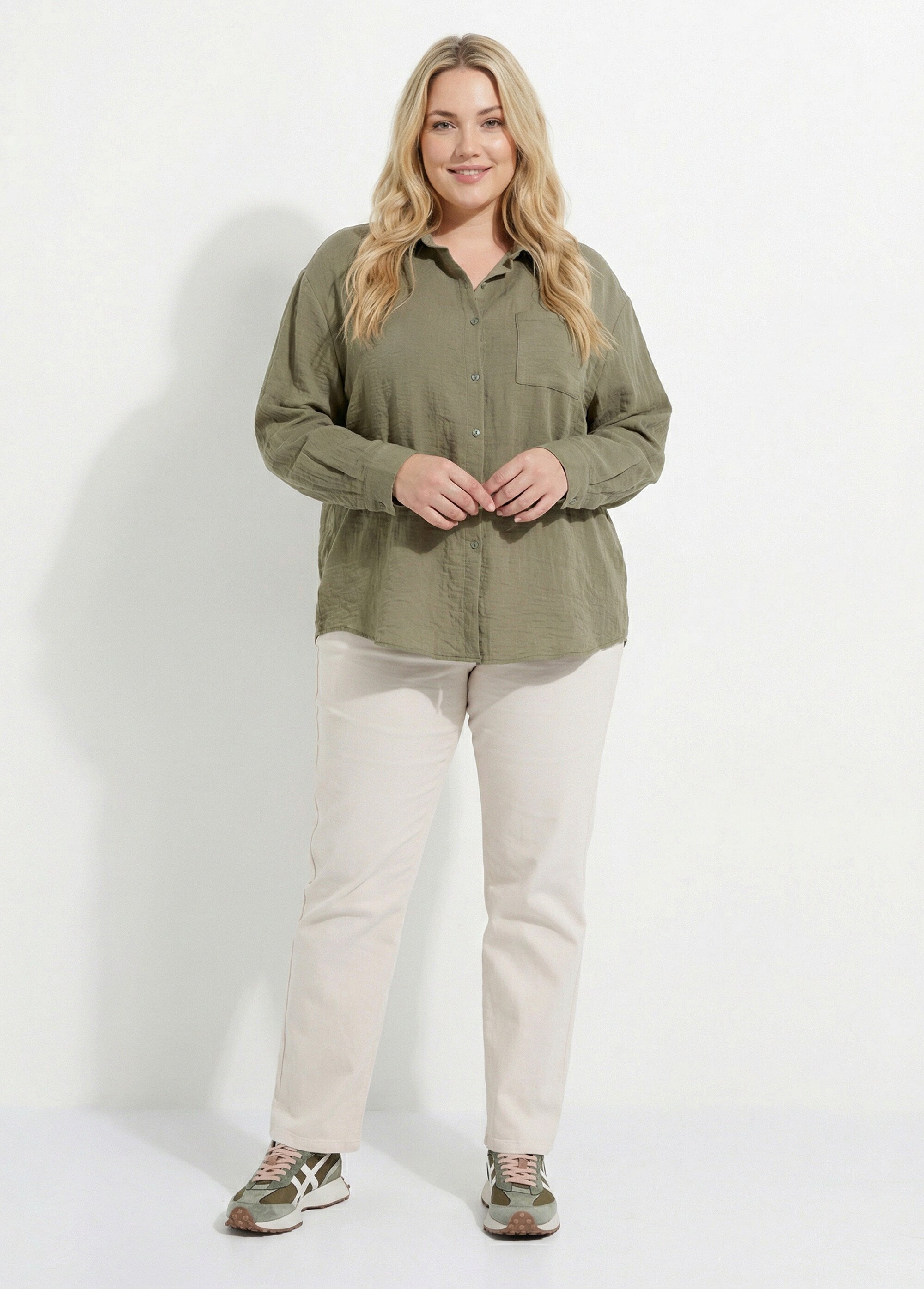 Chemiser fluide avec manches longues Femme Grande Taille Vert CHY-F637 SF1