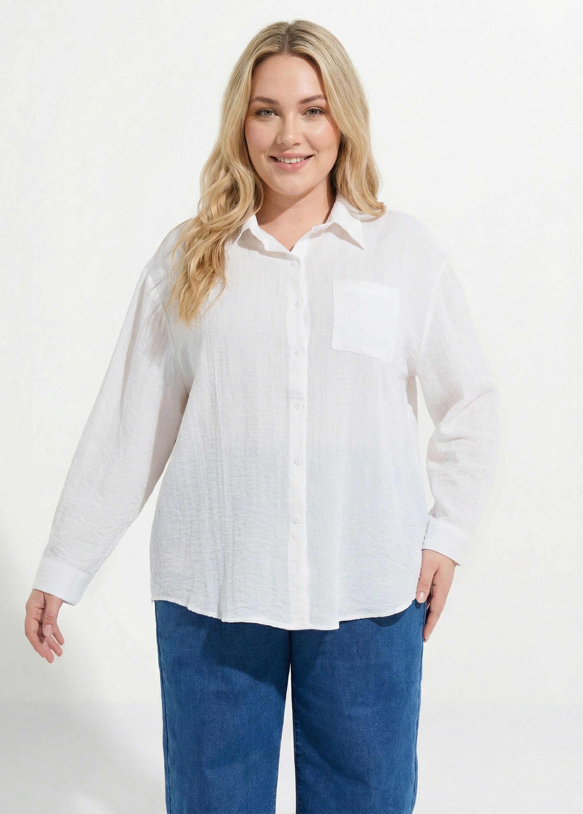 Chemiser fluide avec manches longues Femme Grande Taille Blanc CHY-F637 FA1