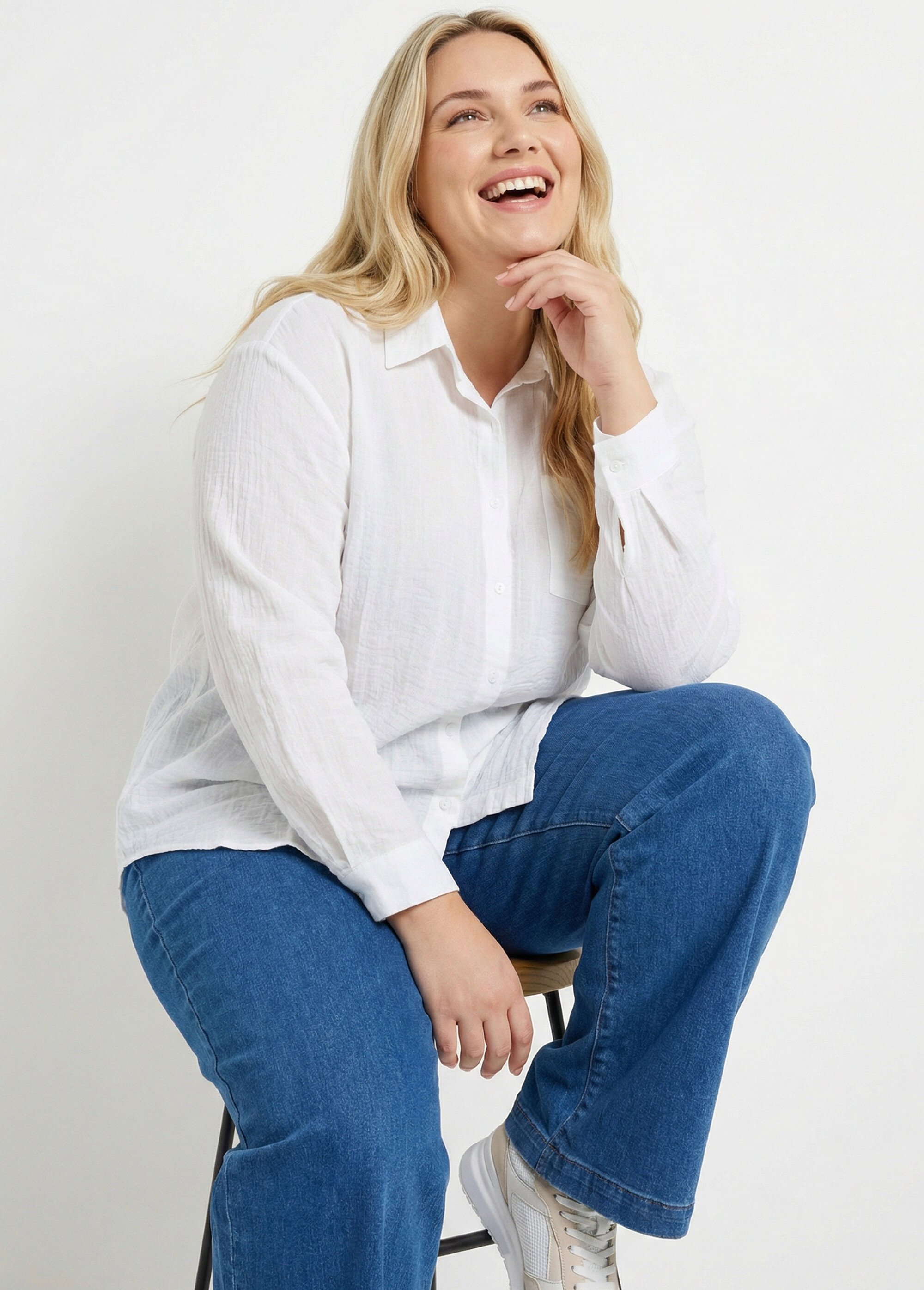 Chemiser fluide avec manches longues Femme Grande Taille Blanc CHY-F637 MV1