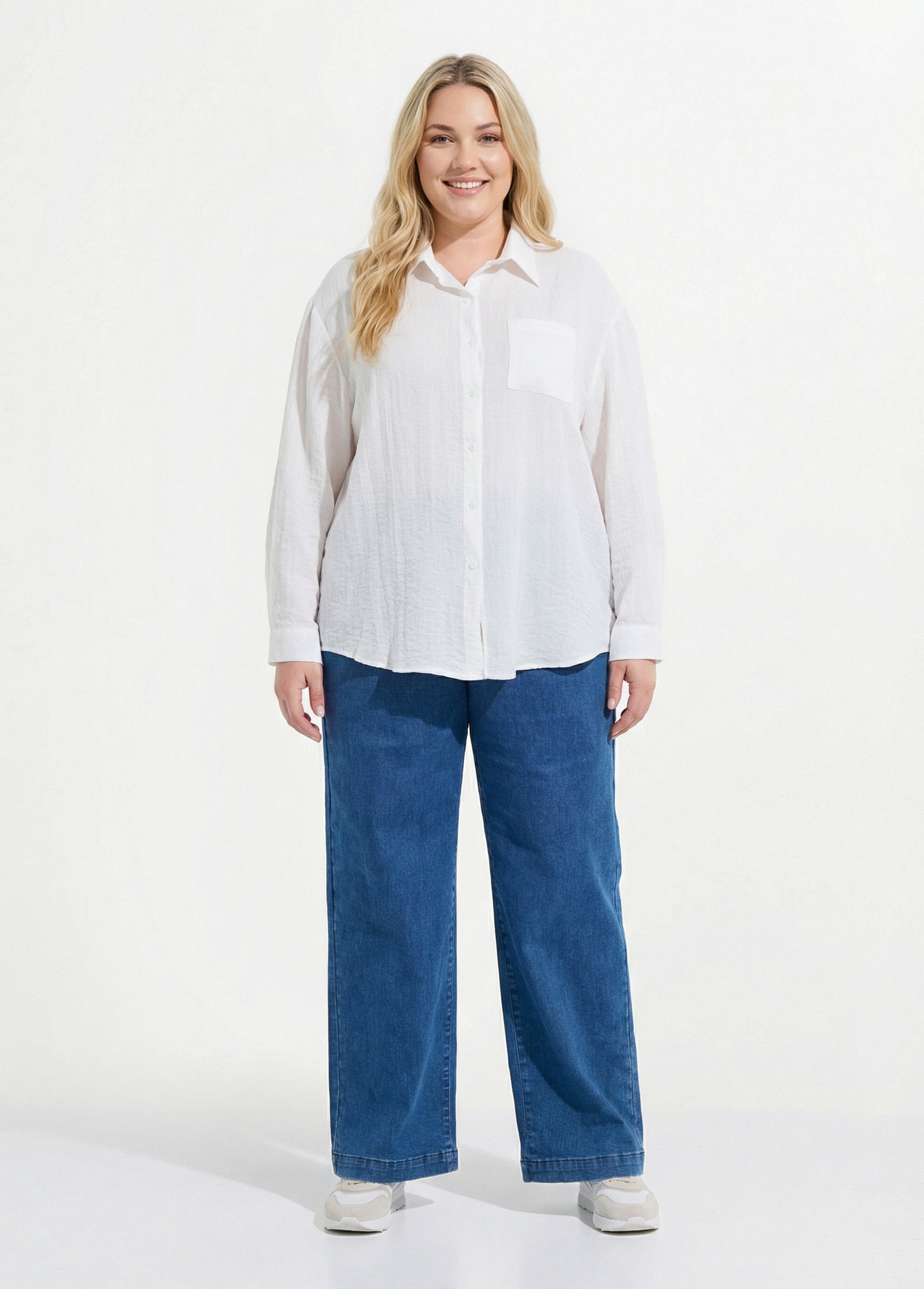 Chemiser fluide avec manches longues Femme Grande Taille Blanc CHY-F637 SF1