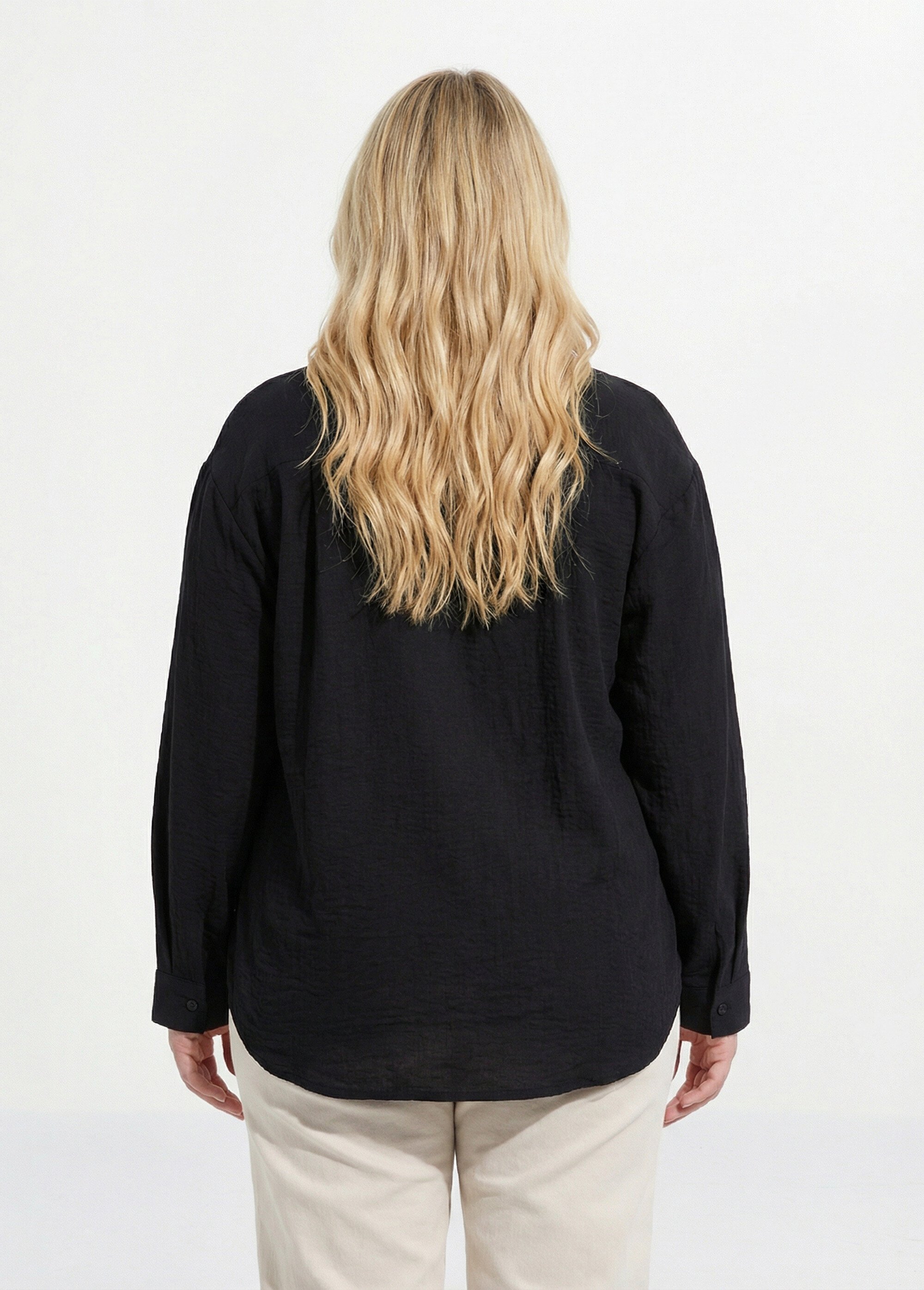 Chemiser fluide avec manches longues Femme Grande Taille Noir CHY-F637 DO1