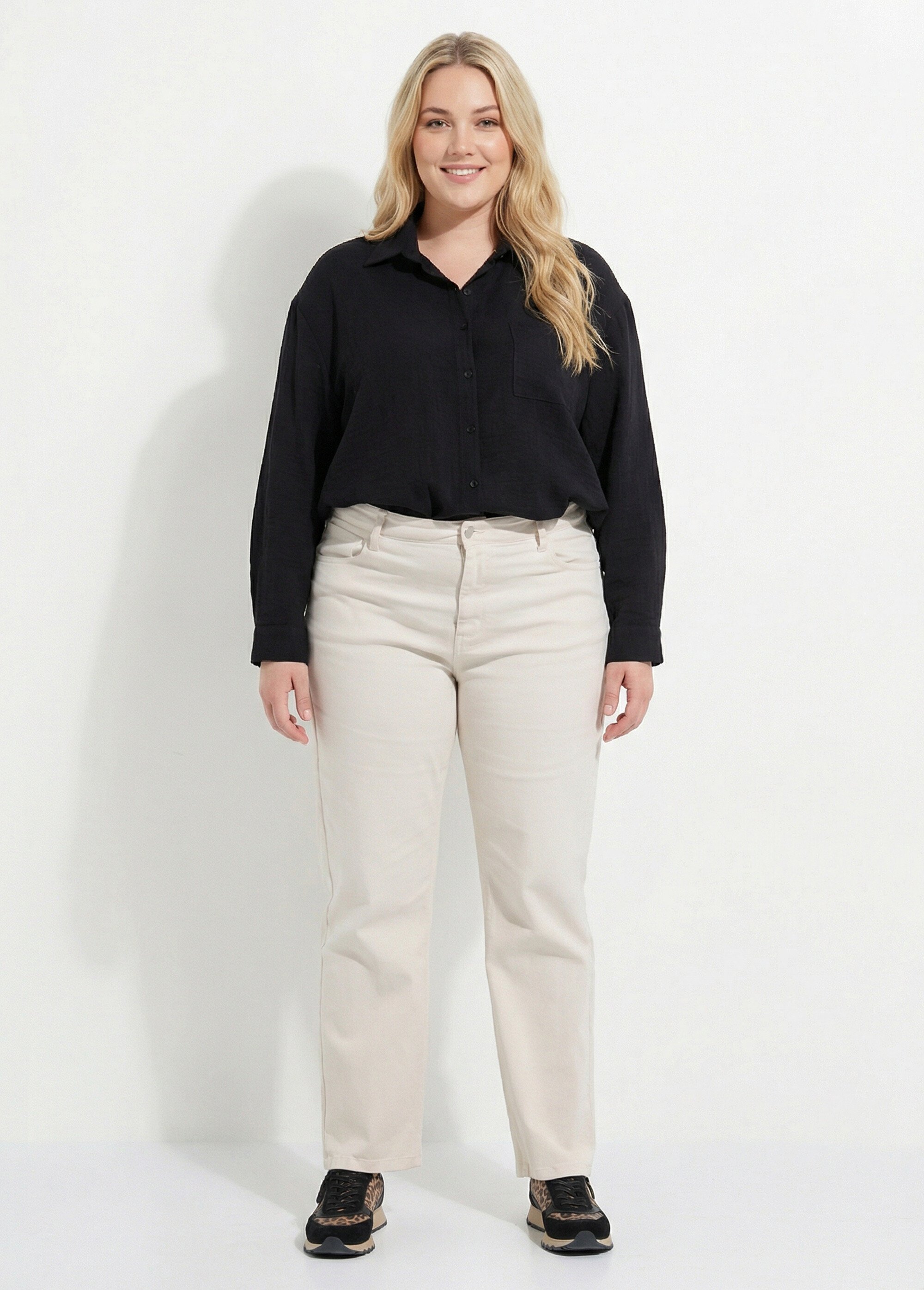 Chemiser fluide avec manches longues Femme Grande Taille Noir CHY-F637 SF1