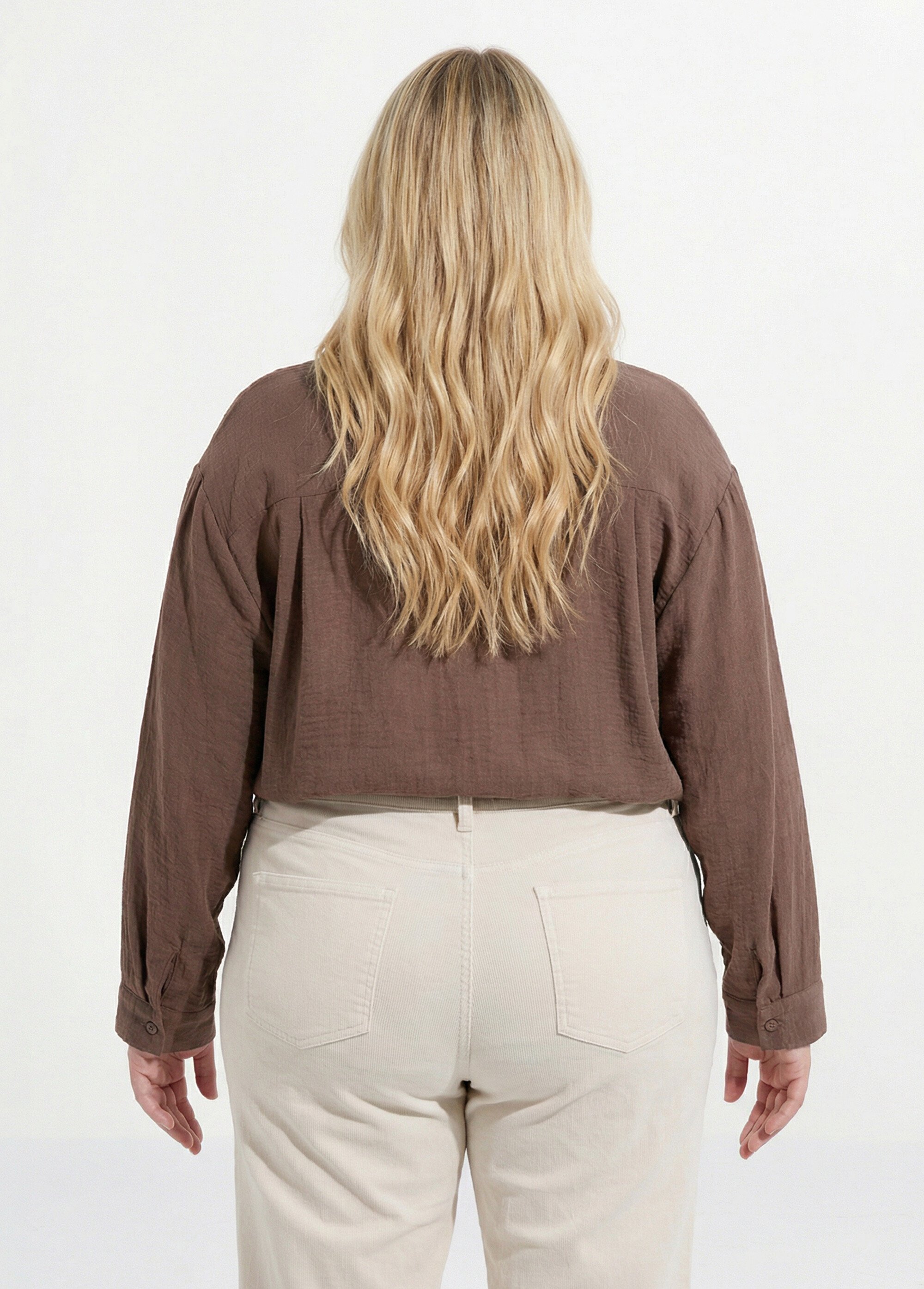 Chemiser fluide avec manches longues Femme Grande Taille Marron CHY-F637 DO1