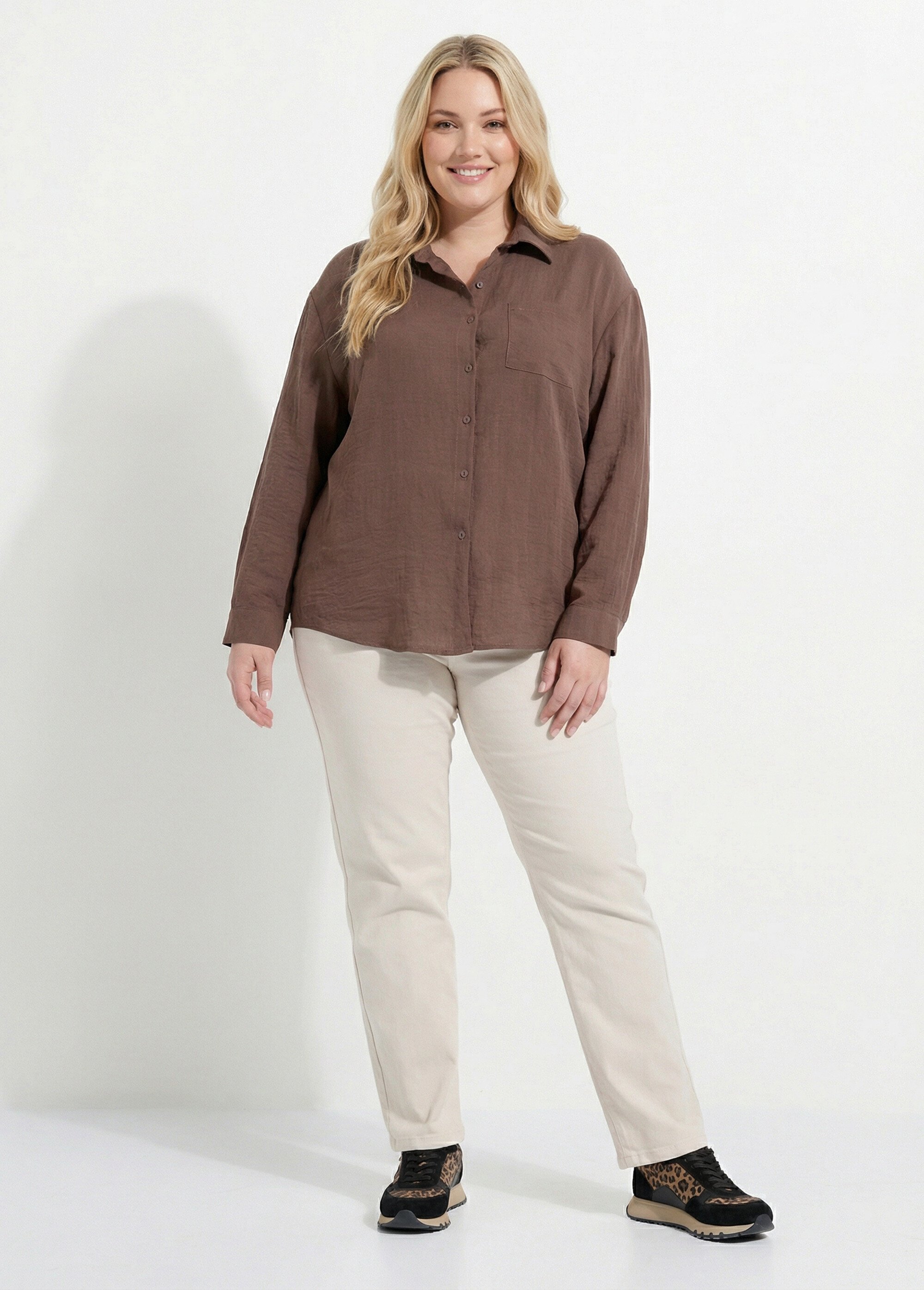 Chemiser fluide avec manches longues Femme Grande Taille Marron CHY-F637 SF1