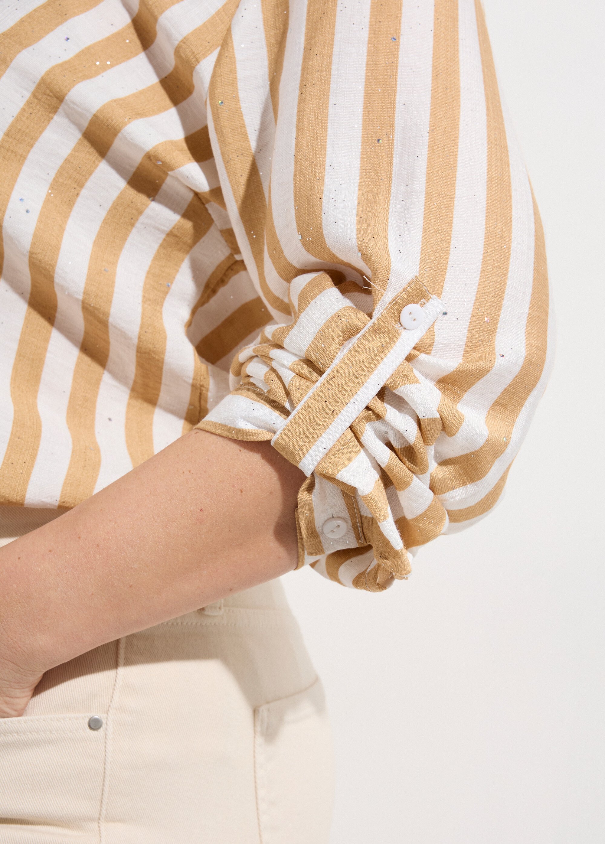 Tunique rayée encolure tunisienne Femme Grande Taille Beige CHY-F647 DE2