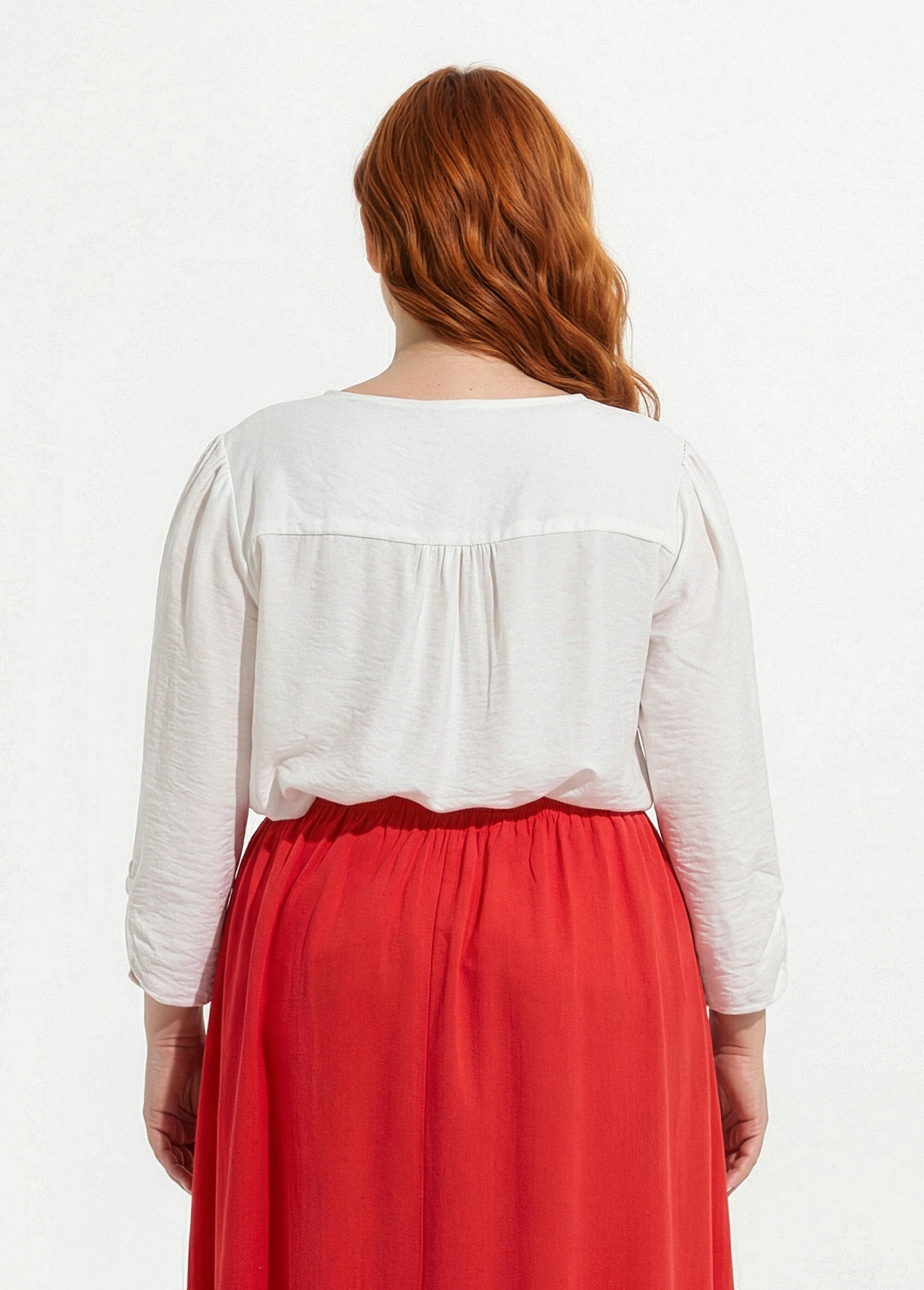 Tunique col V manches 3/4 fantaisie Femme Grande Taille Blanc CHY-F304-10 DO1