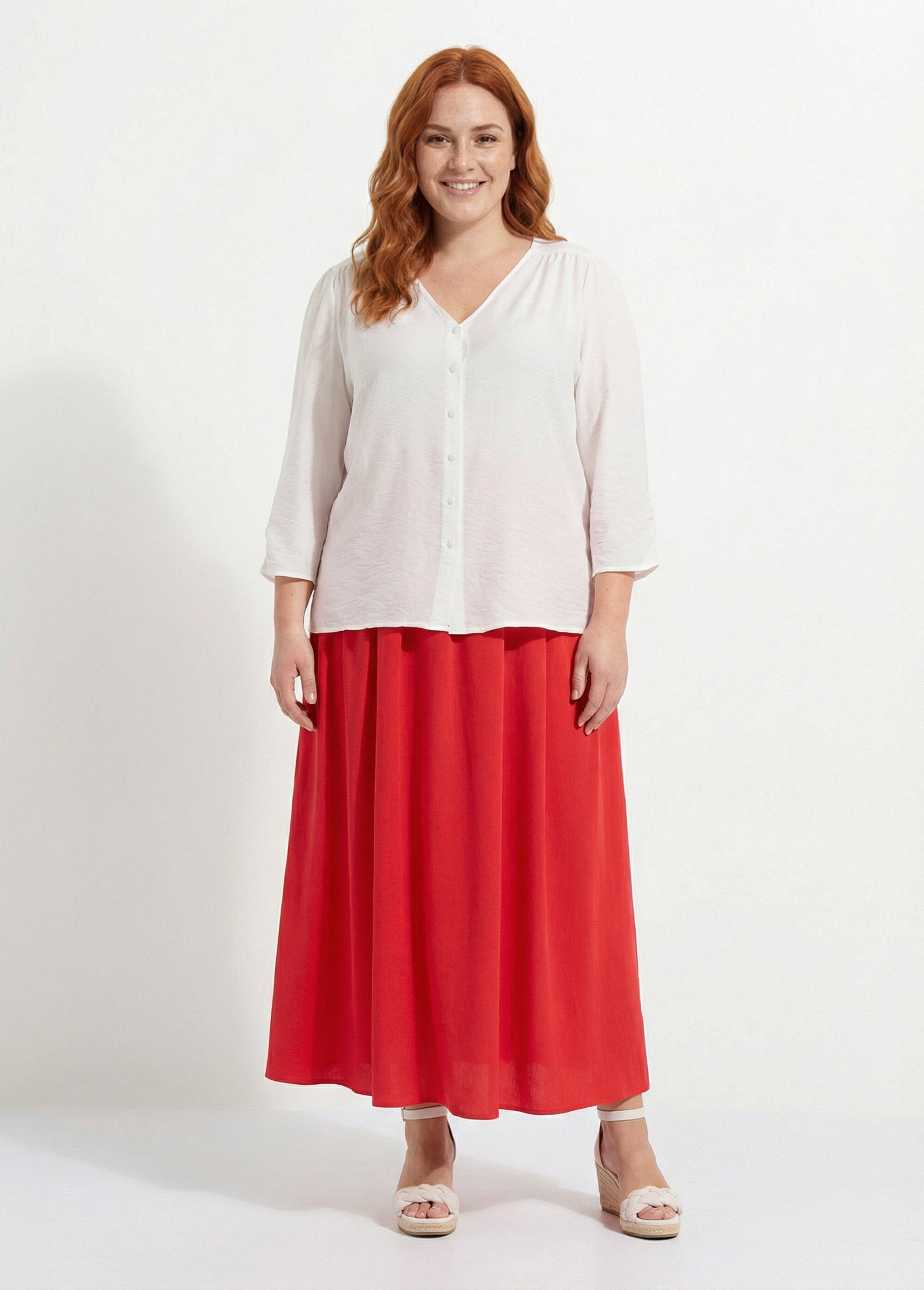 Tunique col V manches 3/4 fantaisie Femme Grande Taille Blanc CHY-F304-10 SF1