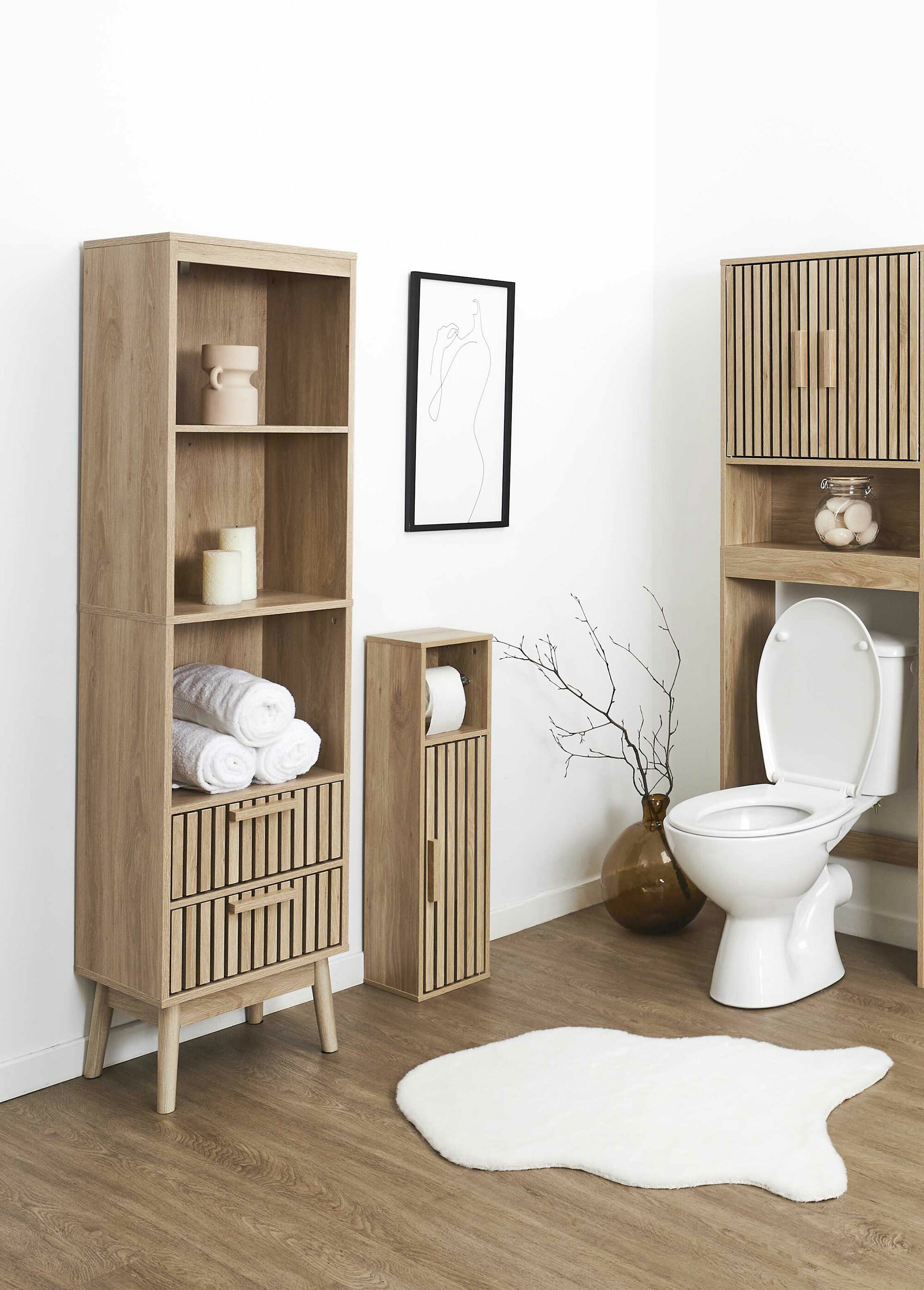 Colonne bois claustra 3 niches 2 tiroirs MARRON CMP-HD0224 SI1