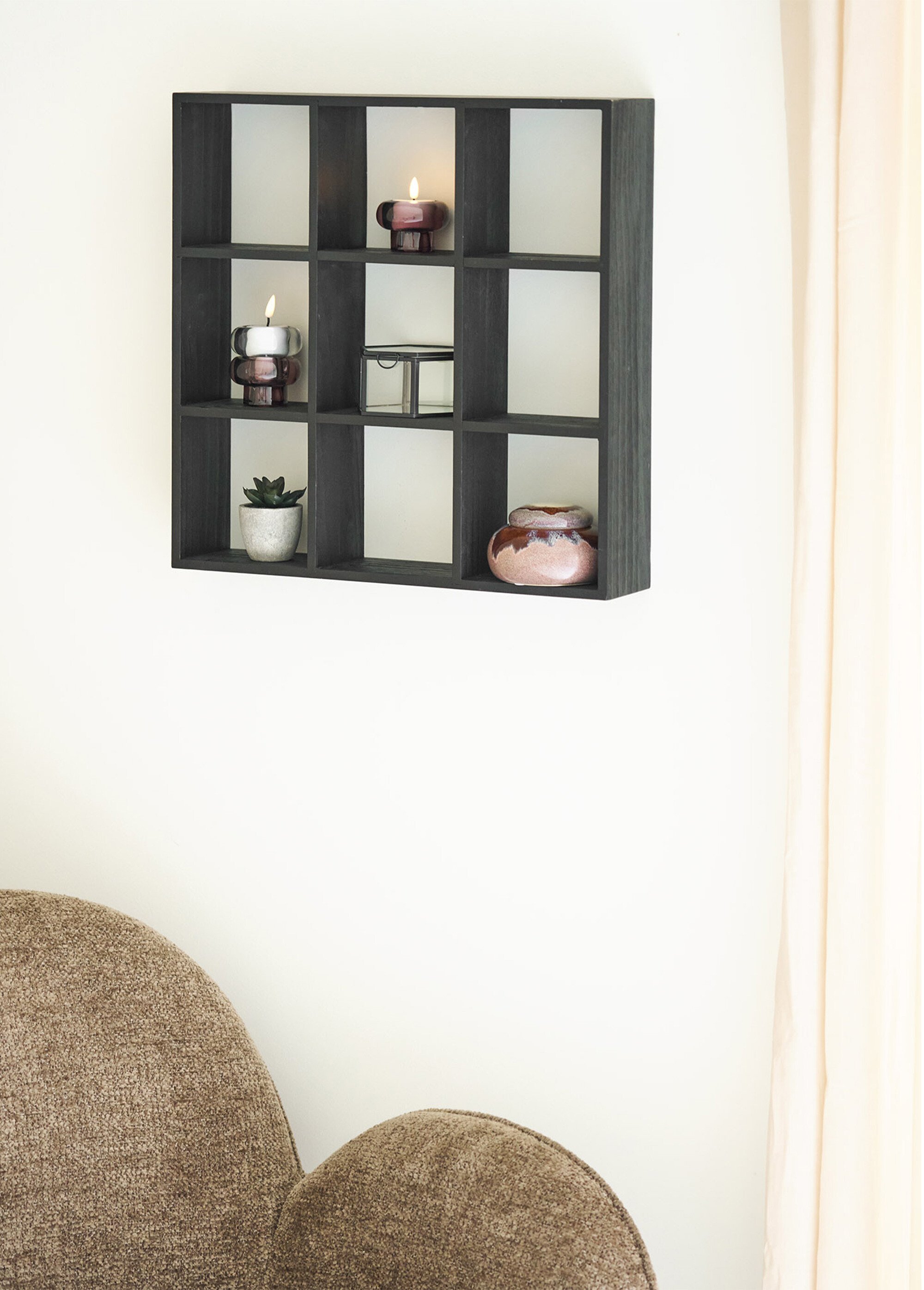 Grande étagère pin foncé 9 cases MOSS NOIR HN-4292238 SI1