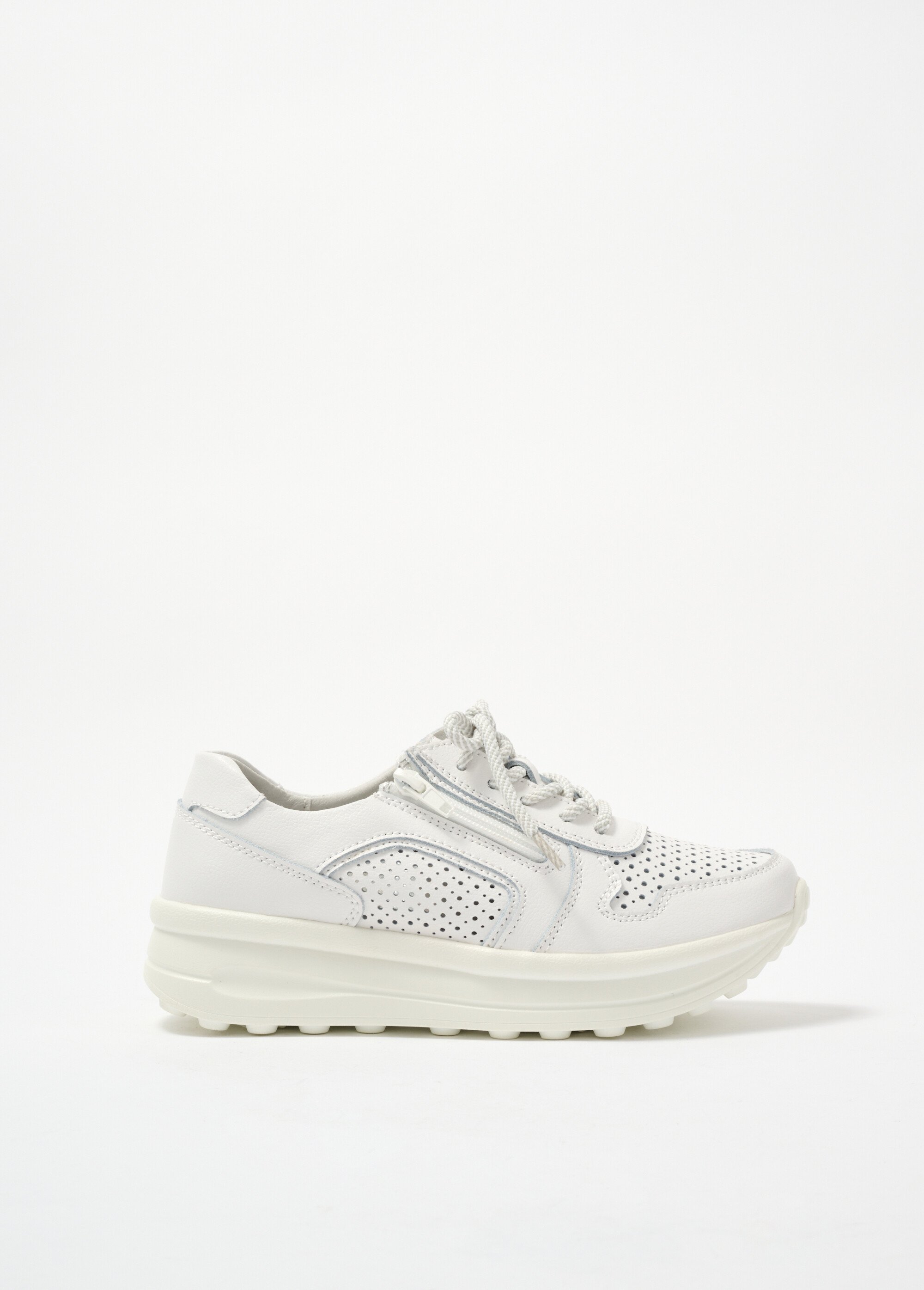 Baskets zippées en cuir compensées Femme Blanc LB5118 DR1