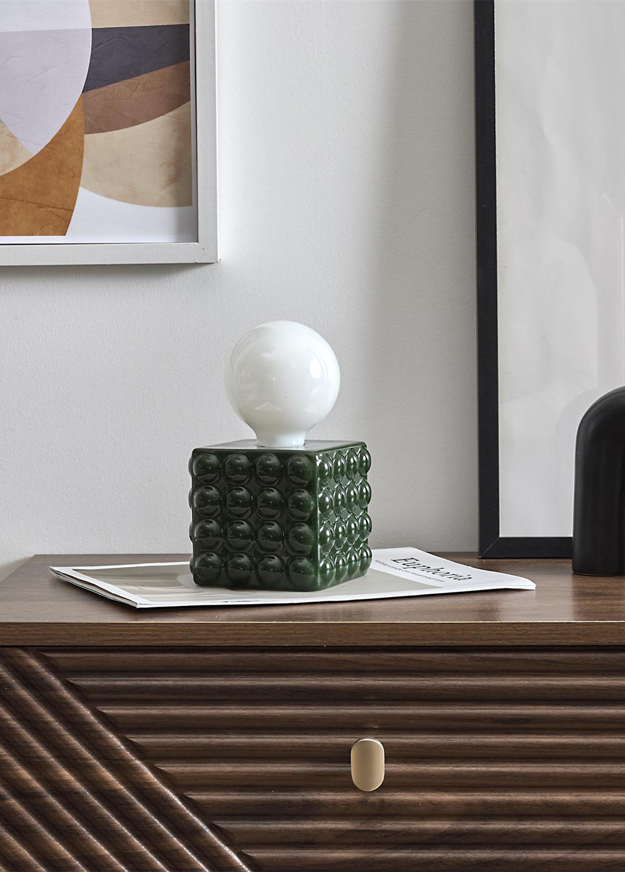 Lampe cube céramique nomade à piles Vert CMP-LA0120 SI2