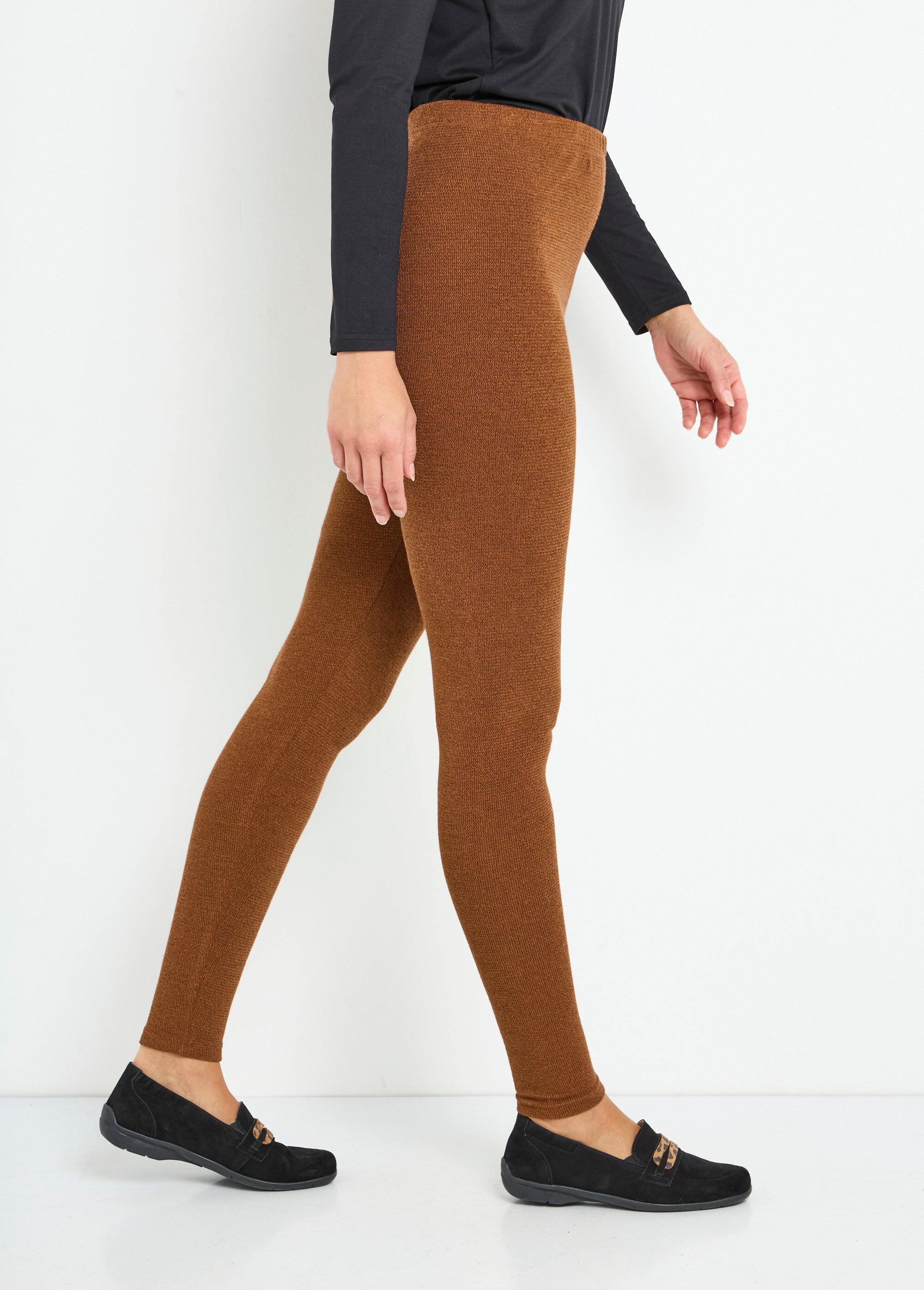 Legging long ceinture élastiqué maille chaude Femme Orange NOHAM DR1
