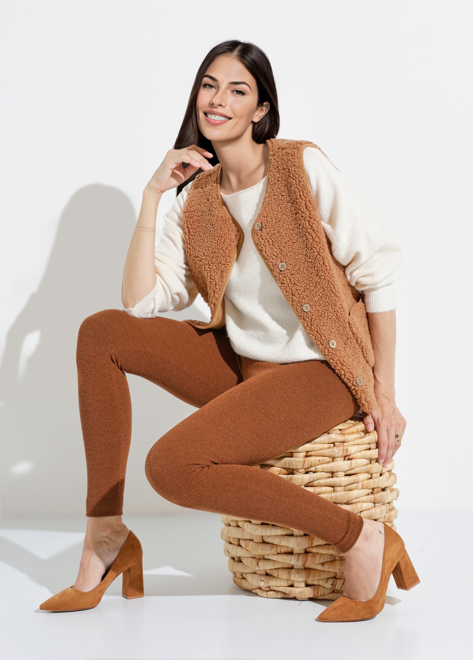 Legging long ceinture élastiqué maille chaude Femme Orange NOHAM MV1