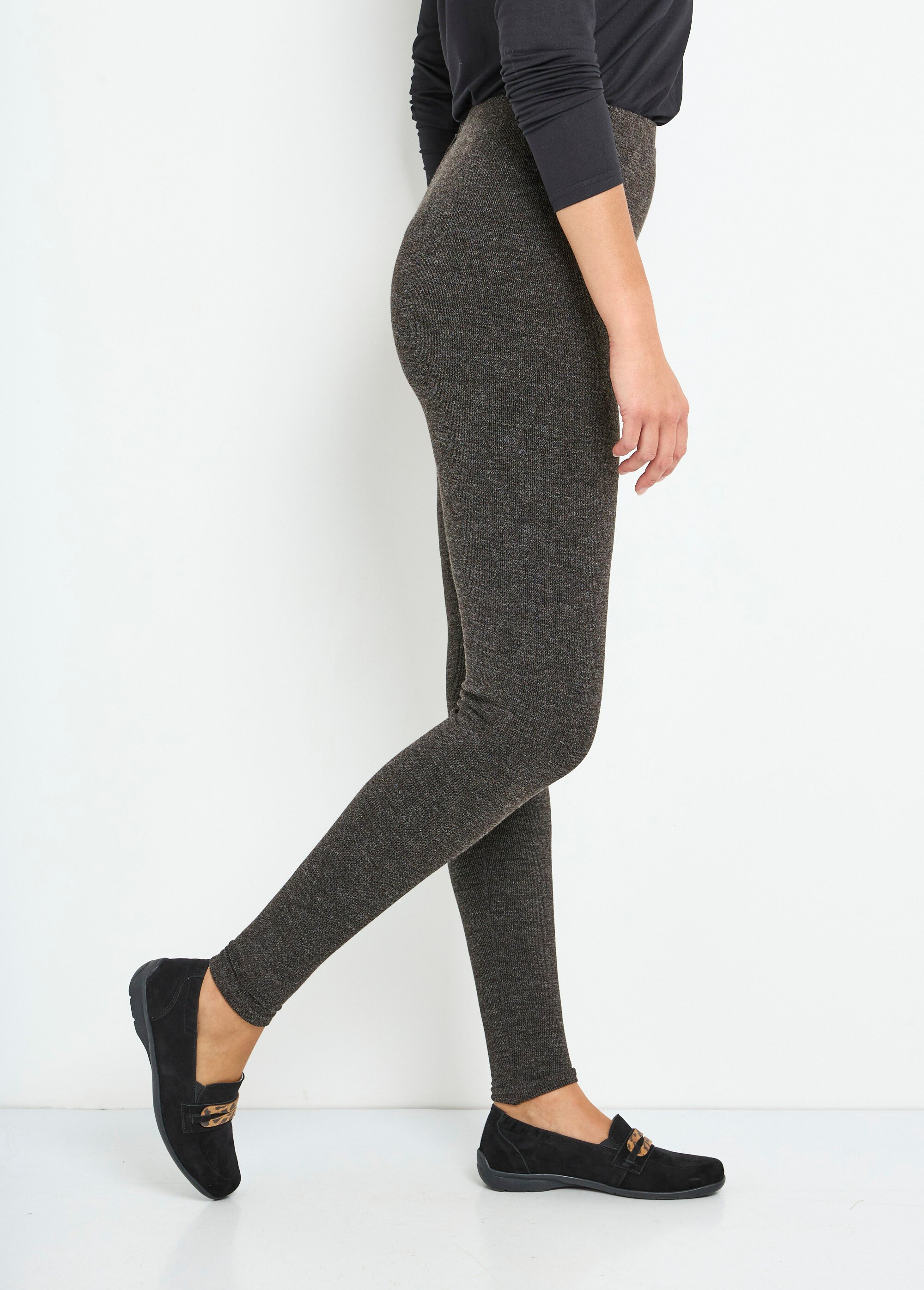 Legging long ceinture élastiqué maille chaude Femme Gris NOHAM DR1
