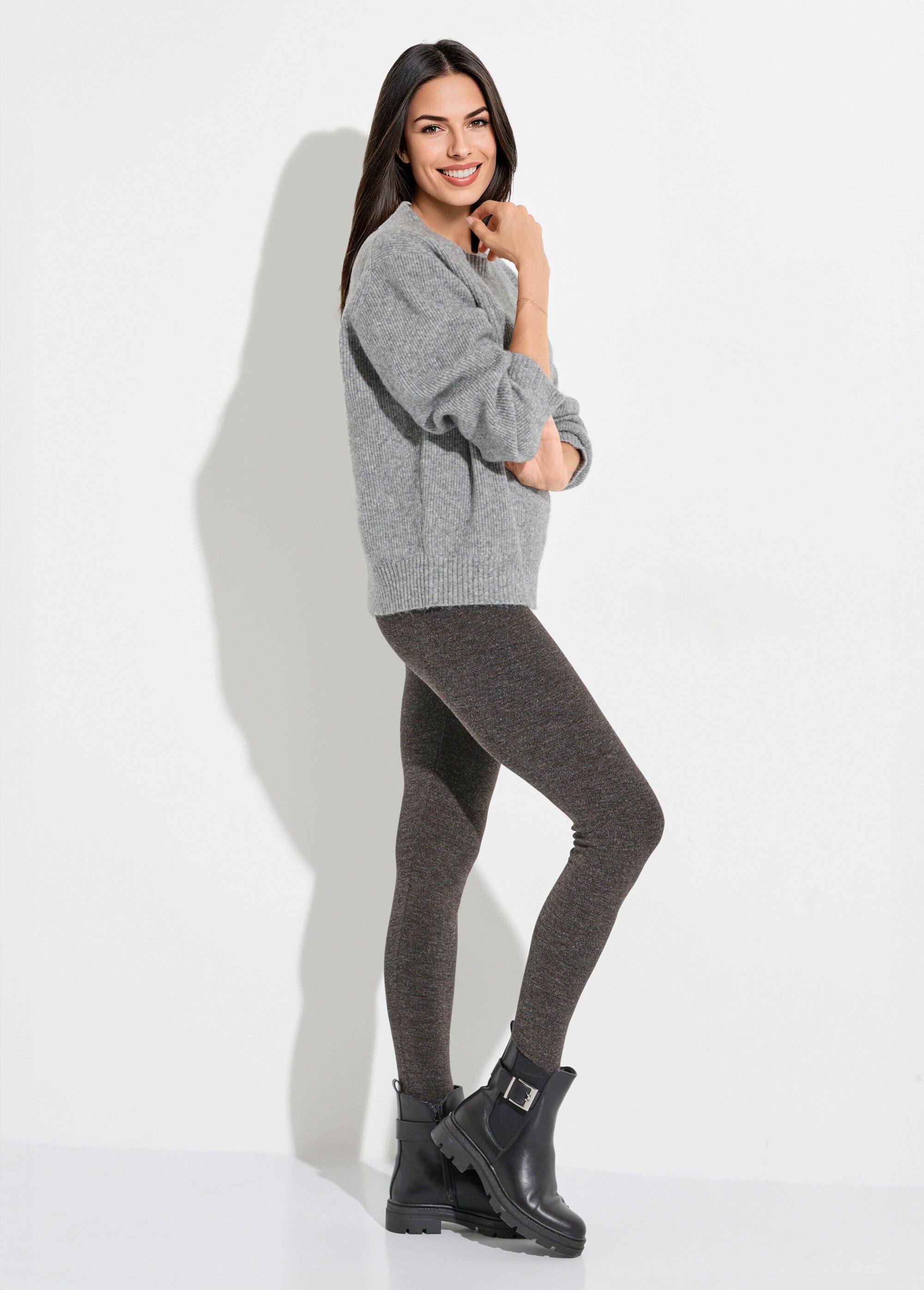 Legging long ceinture élastiqué maille chaude Femme Gris NOHAM MV1