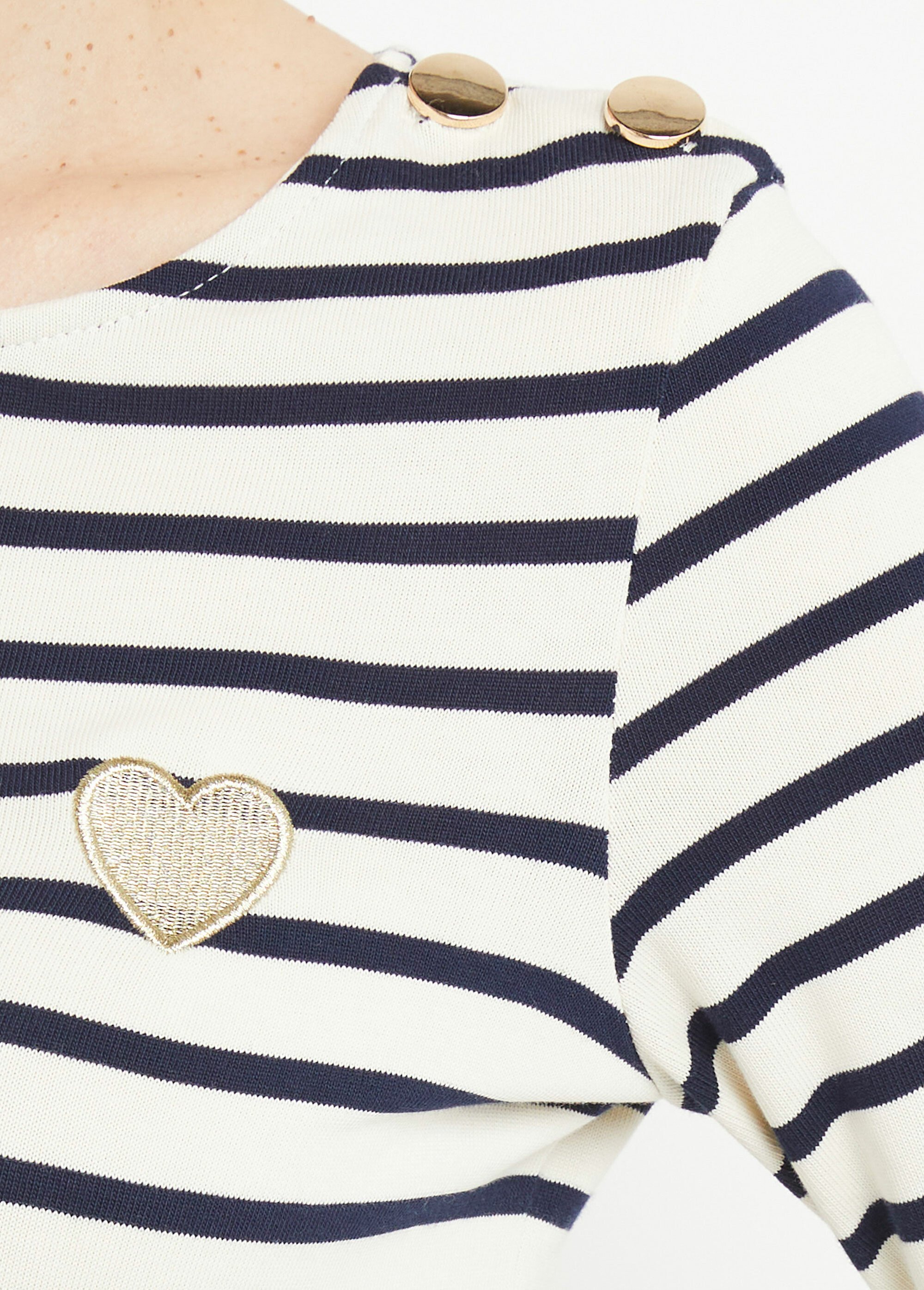 Marinière rayée manches longues, cœur