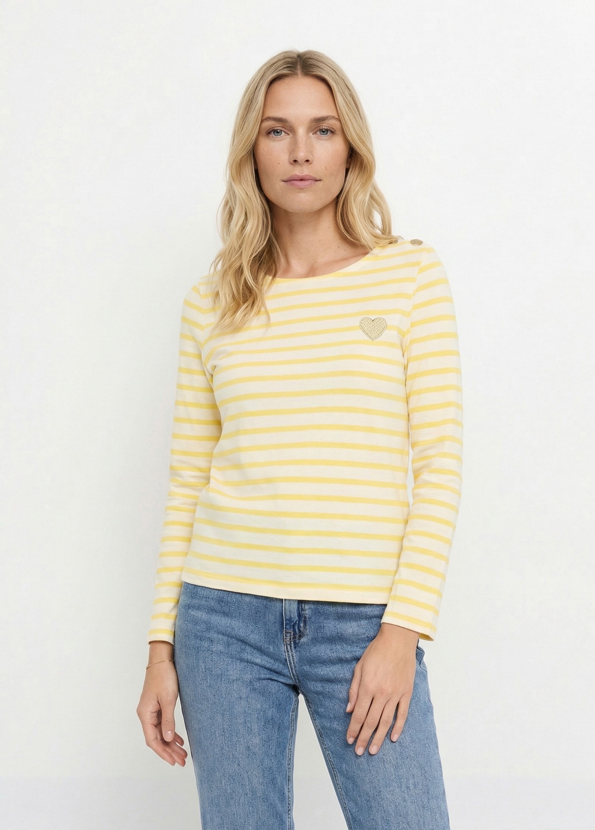 Marinière rayée manches longues, cœur Femme Jaune JB-A6540 FA1