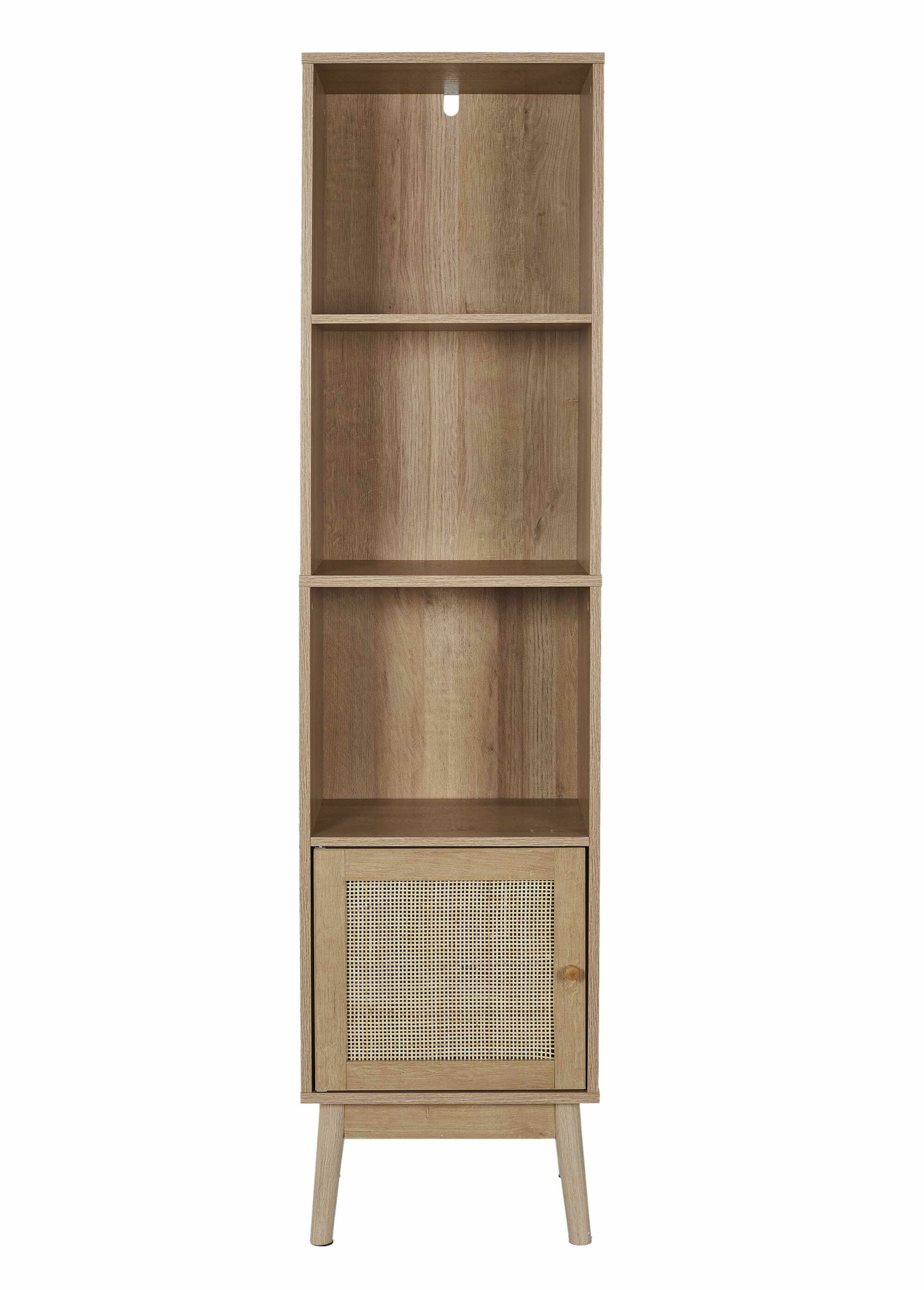 Meuble colonne sur pieds bois et cannage