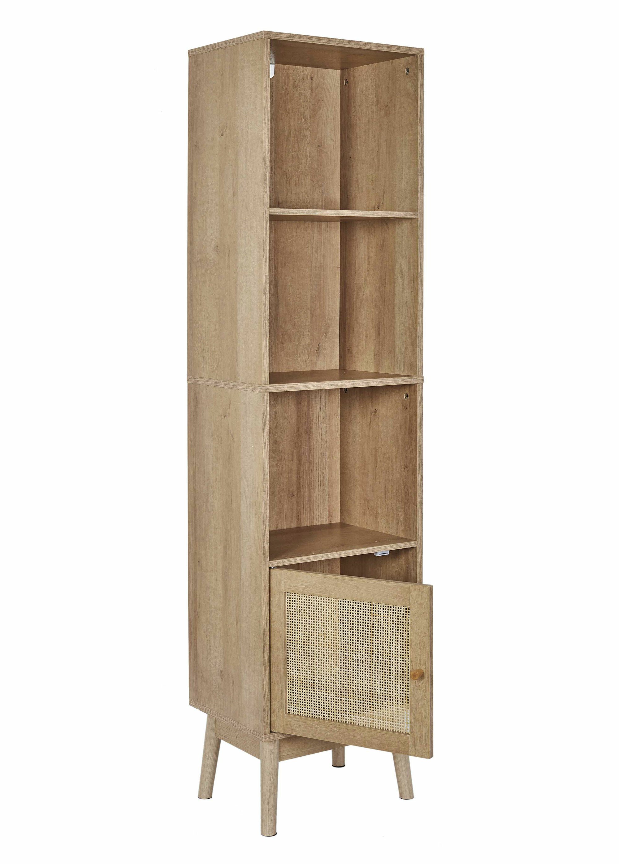 Meuble colonne sur pieds bois et cannage MARRON CMP-HD0225 DE2