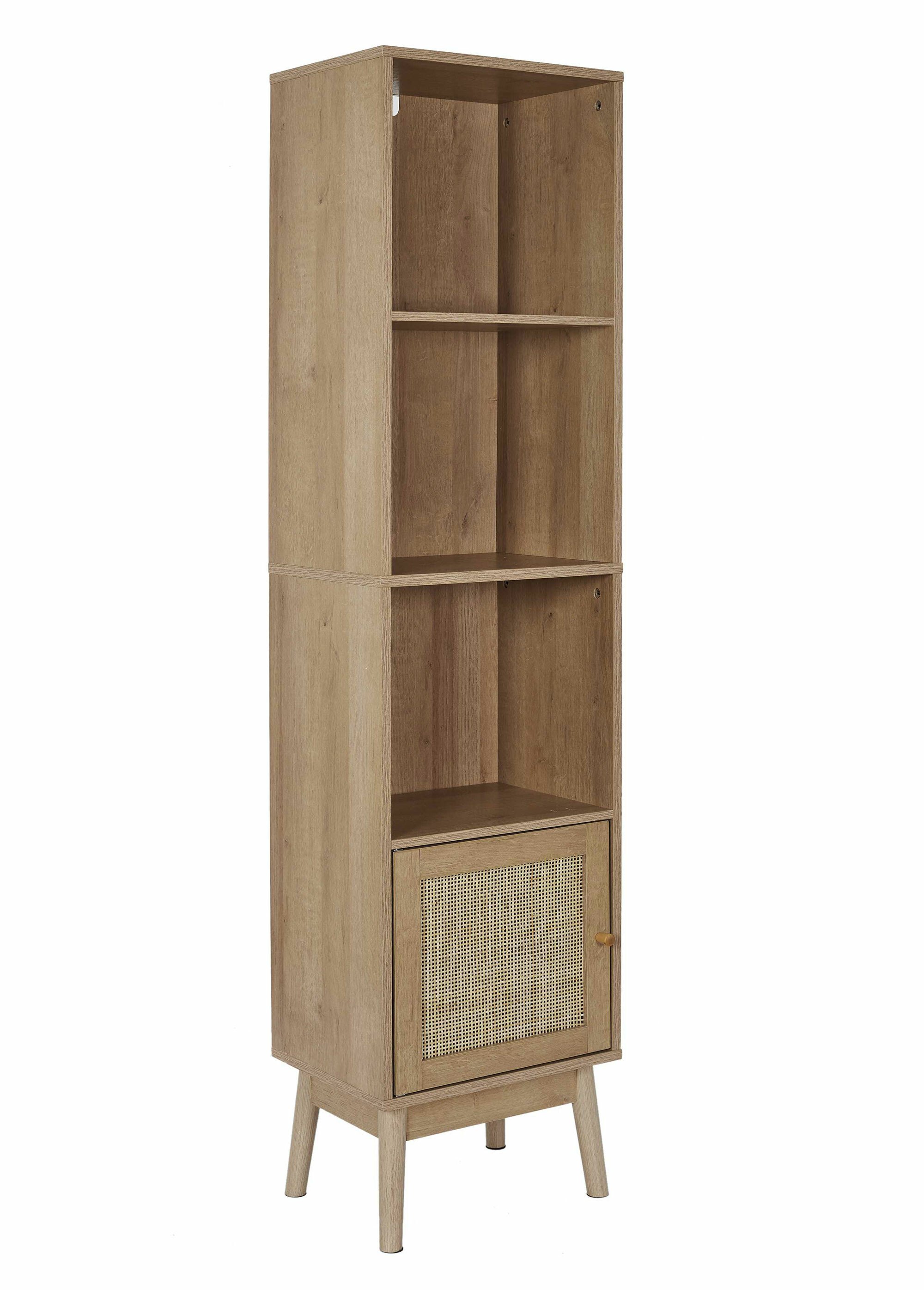 Meuble colonne sur pieds bois et cannage