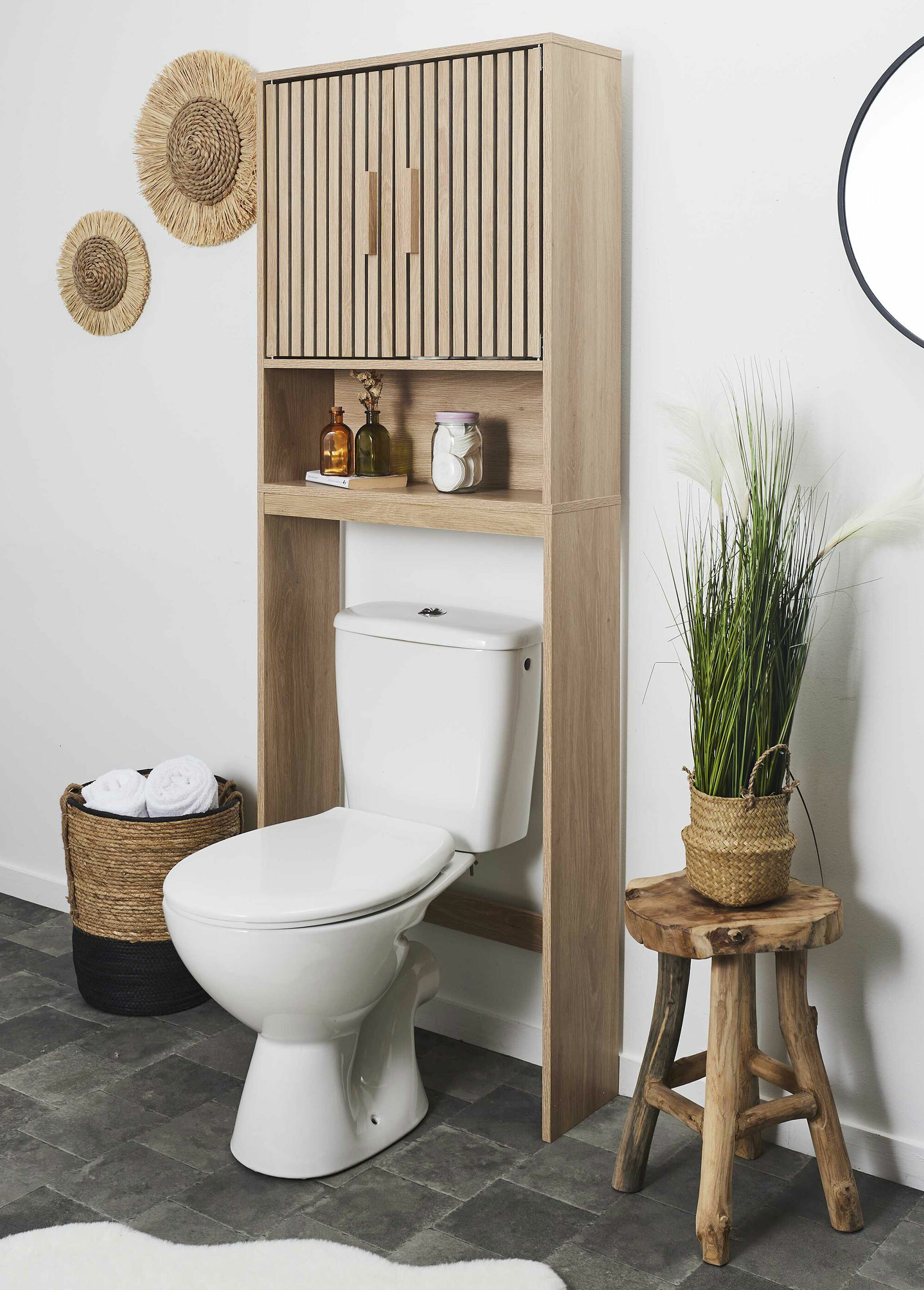 Meuble rangement WC en bois claustra MARRON CMP-HD0223 SI1