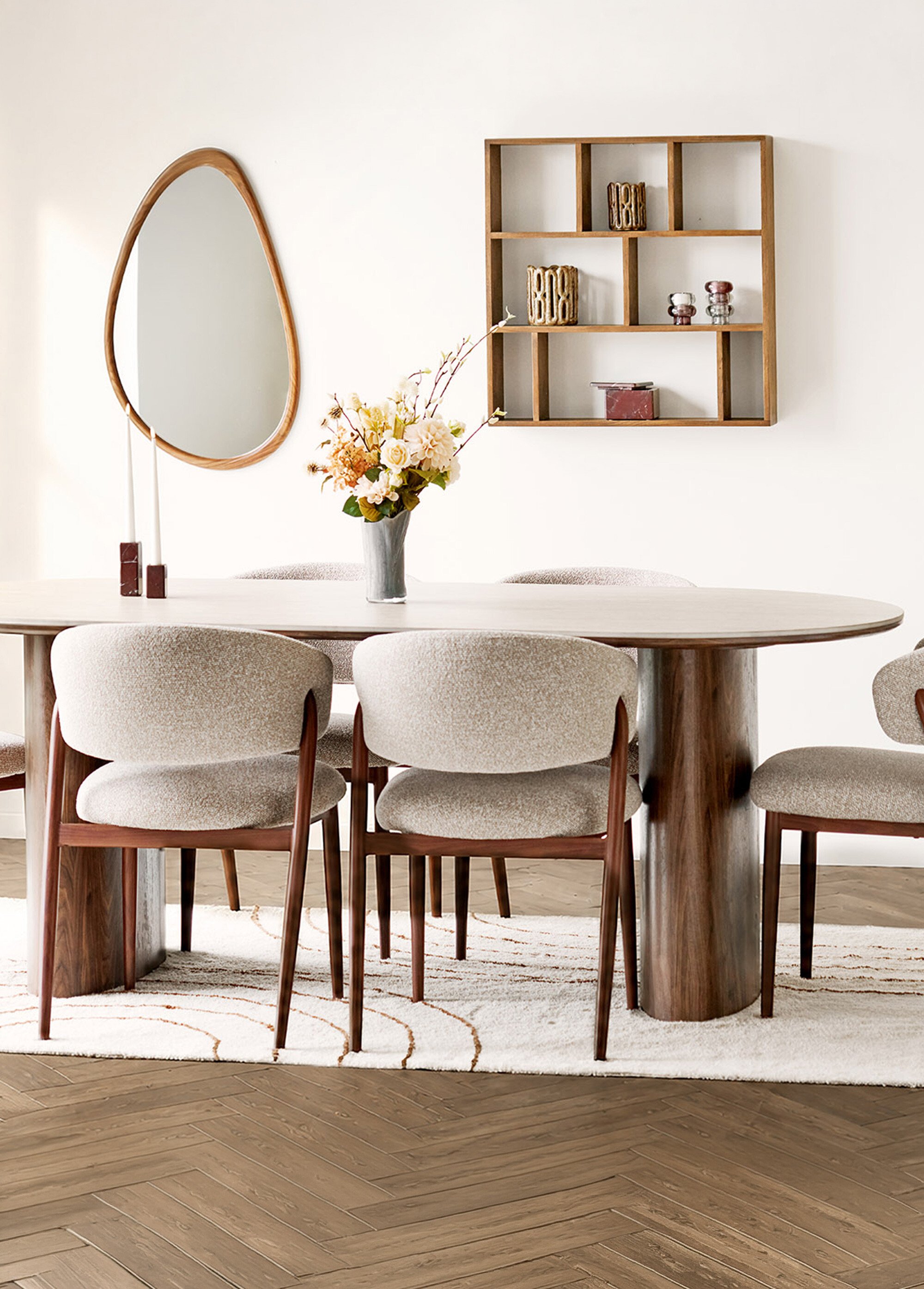 Miroir forme organique contour bois LUXON Beige HN-4001724 SI2
